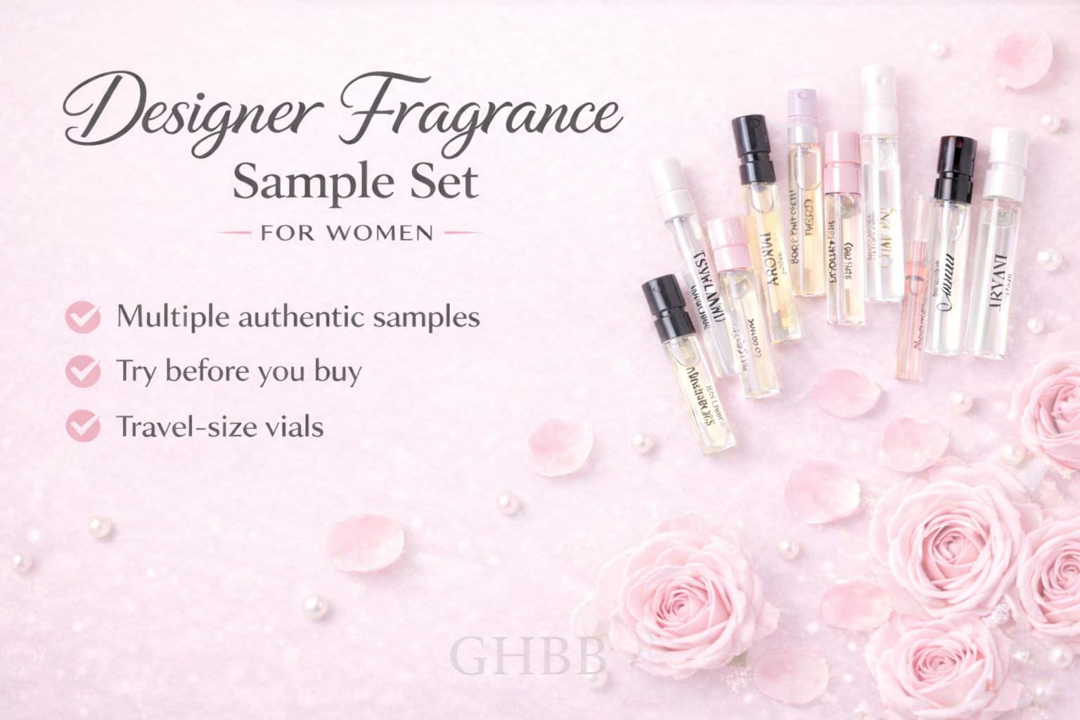 GHBB 12-piece perfume sampler assortment – versatile, travel-ready testing kit.
