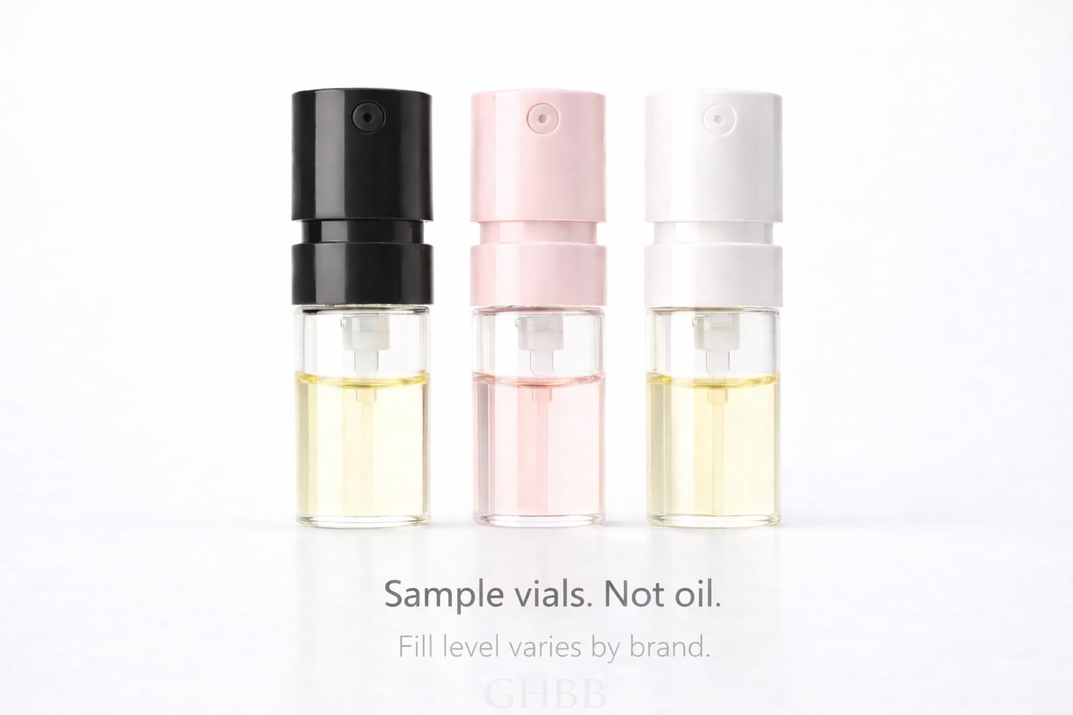 GHBB brand-new fragrance vials for mindful testing.
