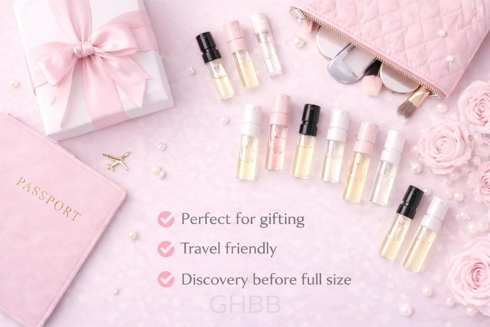GHBB compact fragrance discovery kit – convenient scent exploration on the go.