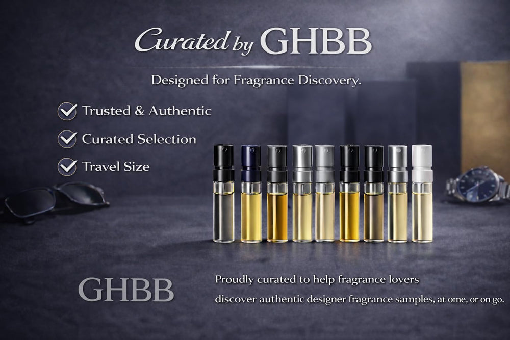 GHBB fragrance-family range hinting at citrus, woody, oriental options