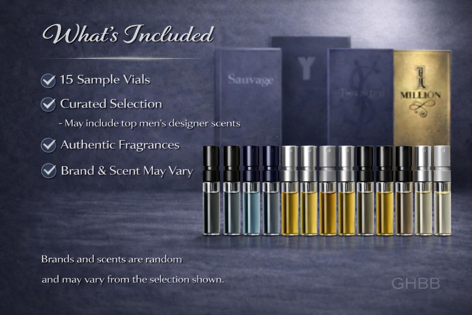 GHBB sampler vials closeup highlighting convenient travel sizes