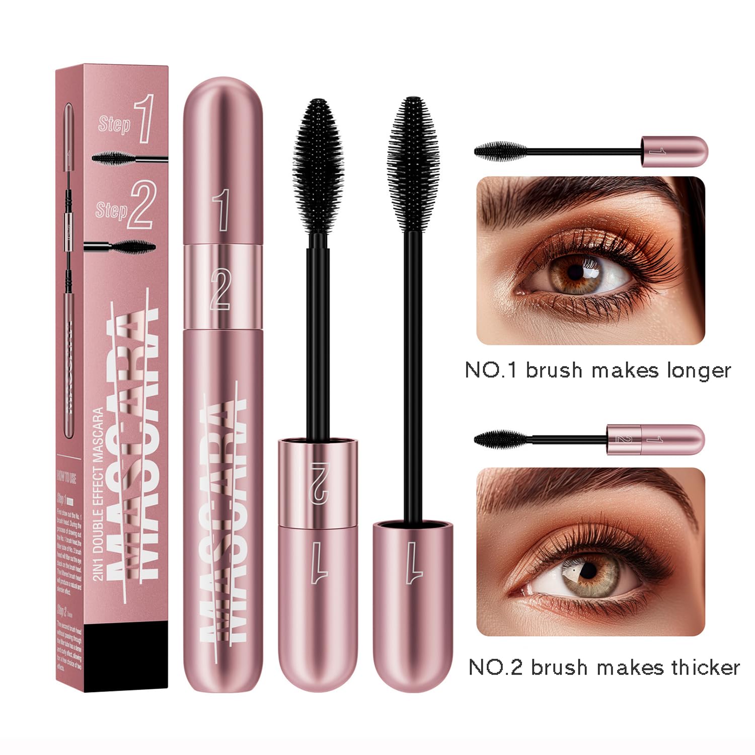 GHFCZOO 2-step mascara second brush building visible volume on lashes