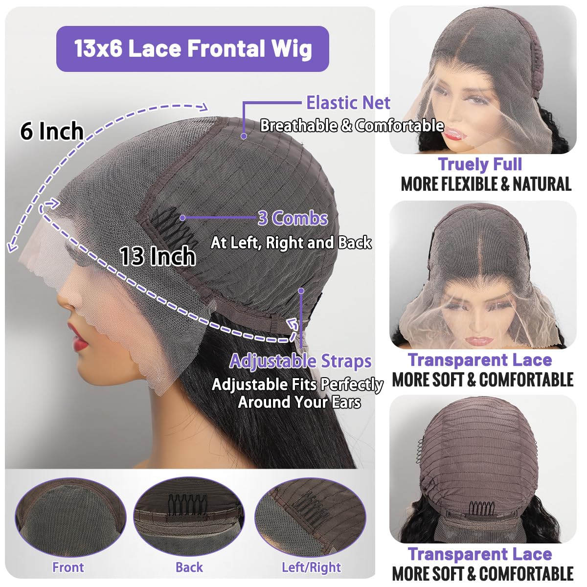 Ghios average cap 22.5 inch with elastic straps and four combs for secure fit.