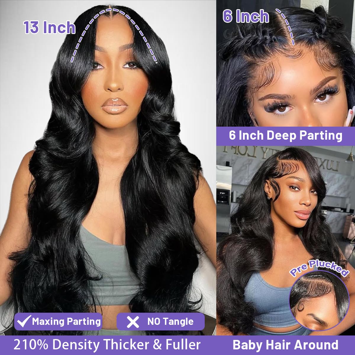 Ghios pre-plucked baby hair lace front wig for easy styling.