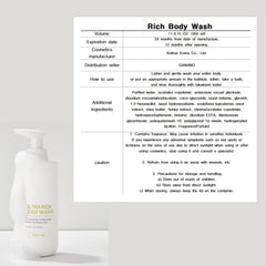 GIANANO body wash sponge shown beside bottle for easy rinsing and skin-softening routine.
