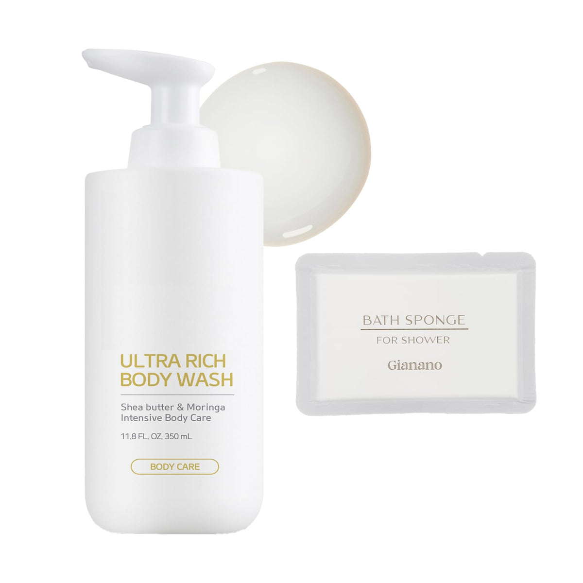 GIANANO moisturizing soft foaming body wash bottle releasing rich foam for gentle cleansing.