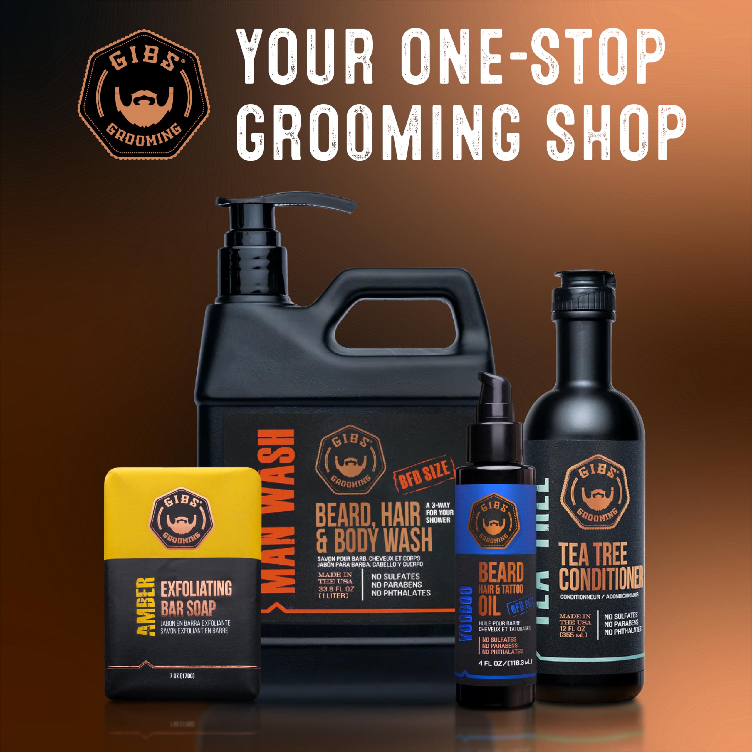 GIBS Grooming 12 oz bottle ideal for daily beard, hair, and skin care.