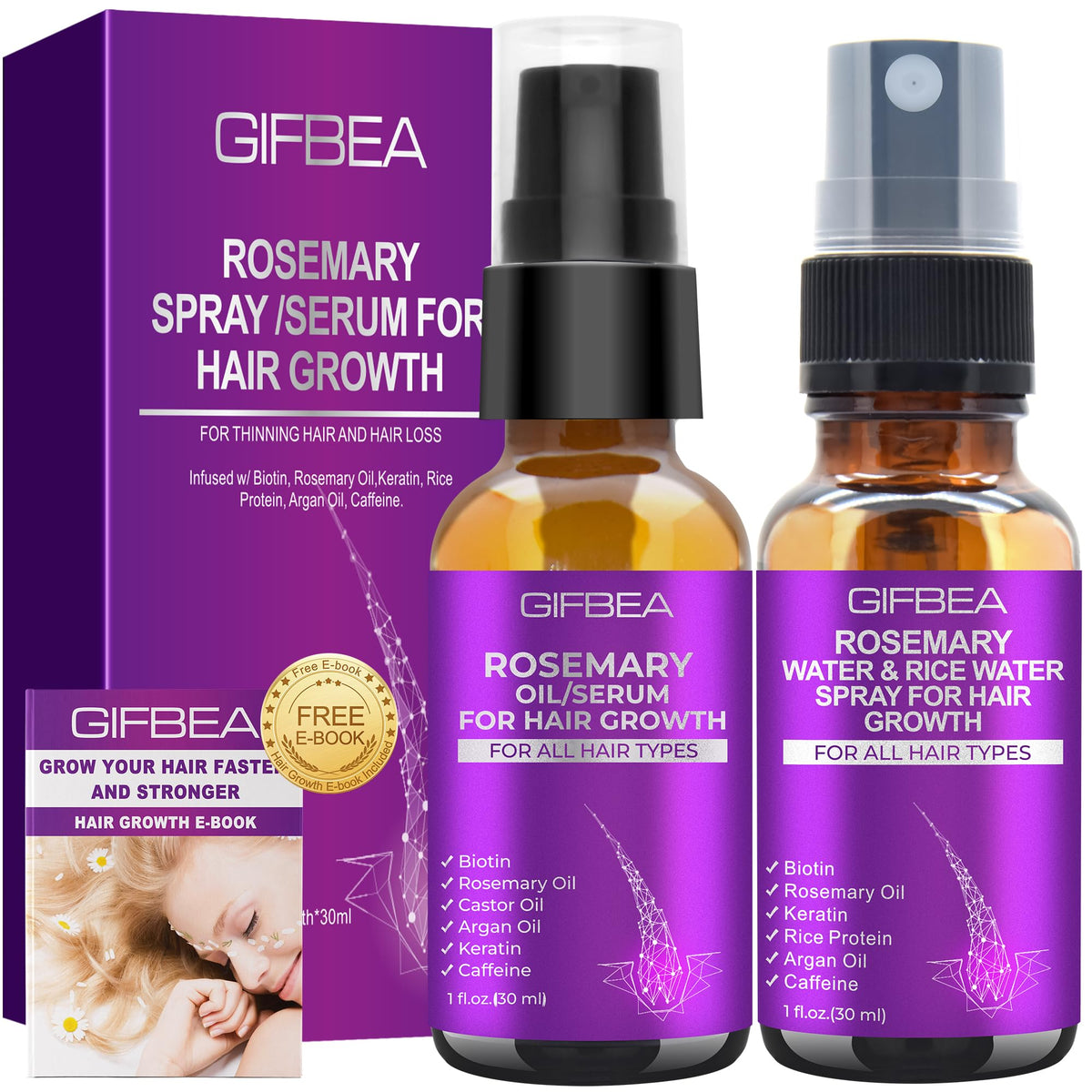 GIFBEA Rosemary Oil Hair Growth Serum bottle for healthier-looking hair