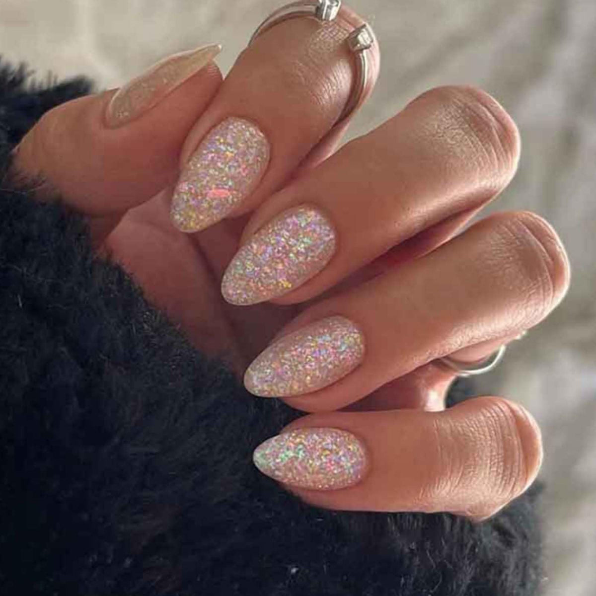 Gifiky short almond press-on nails in a bling set for quick, salon-like manicures