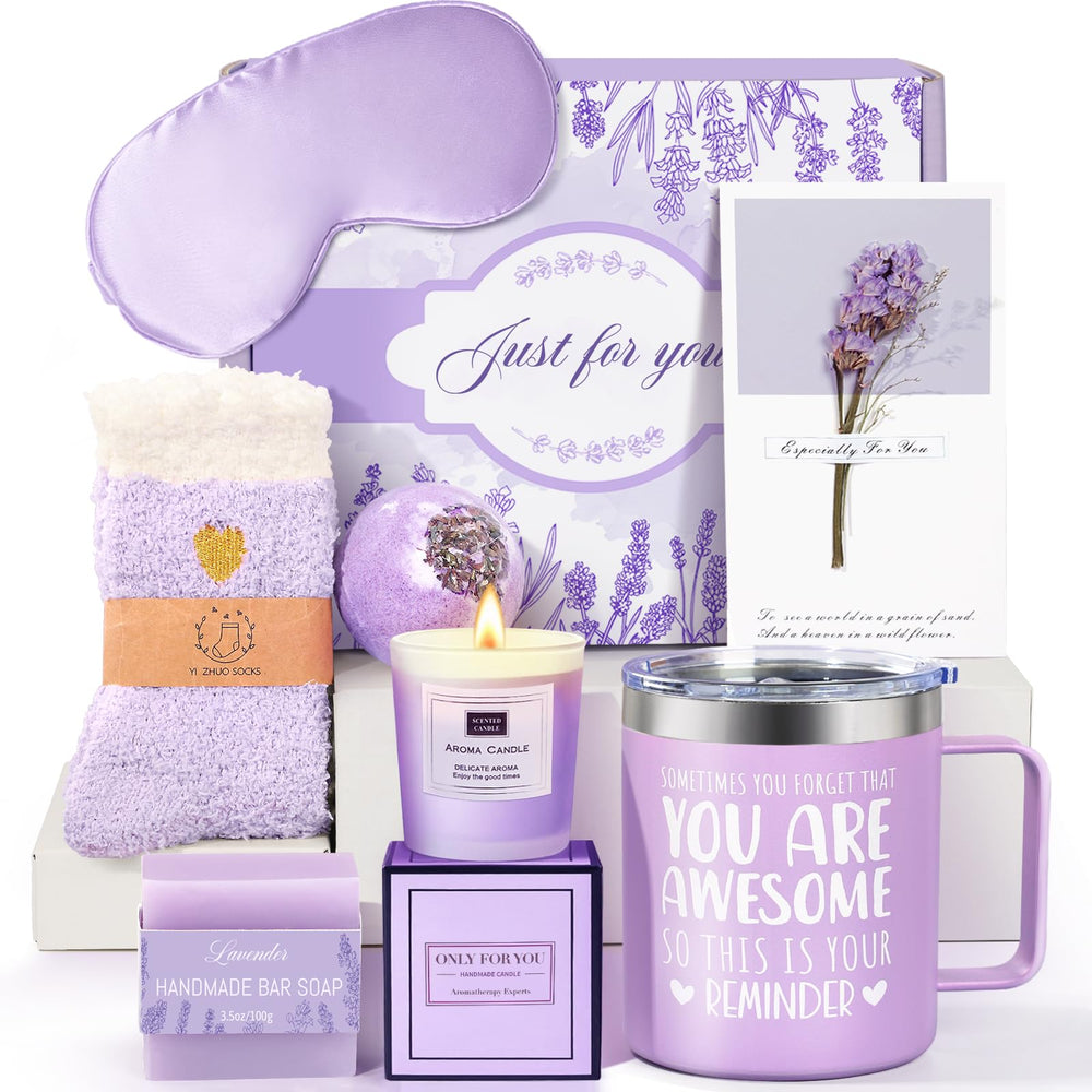 GiftPeak lavender spa gift basket for relaxing at home.