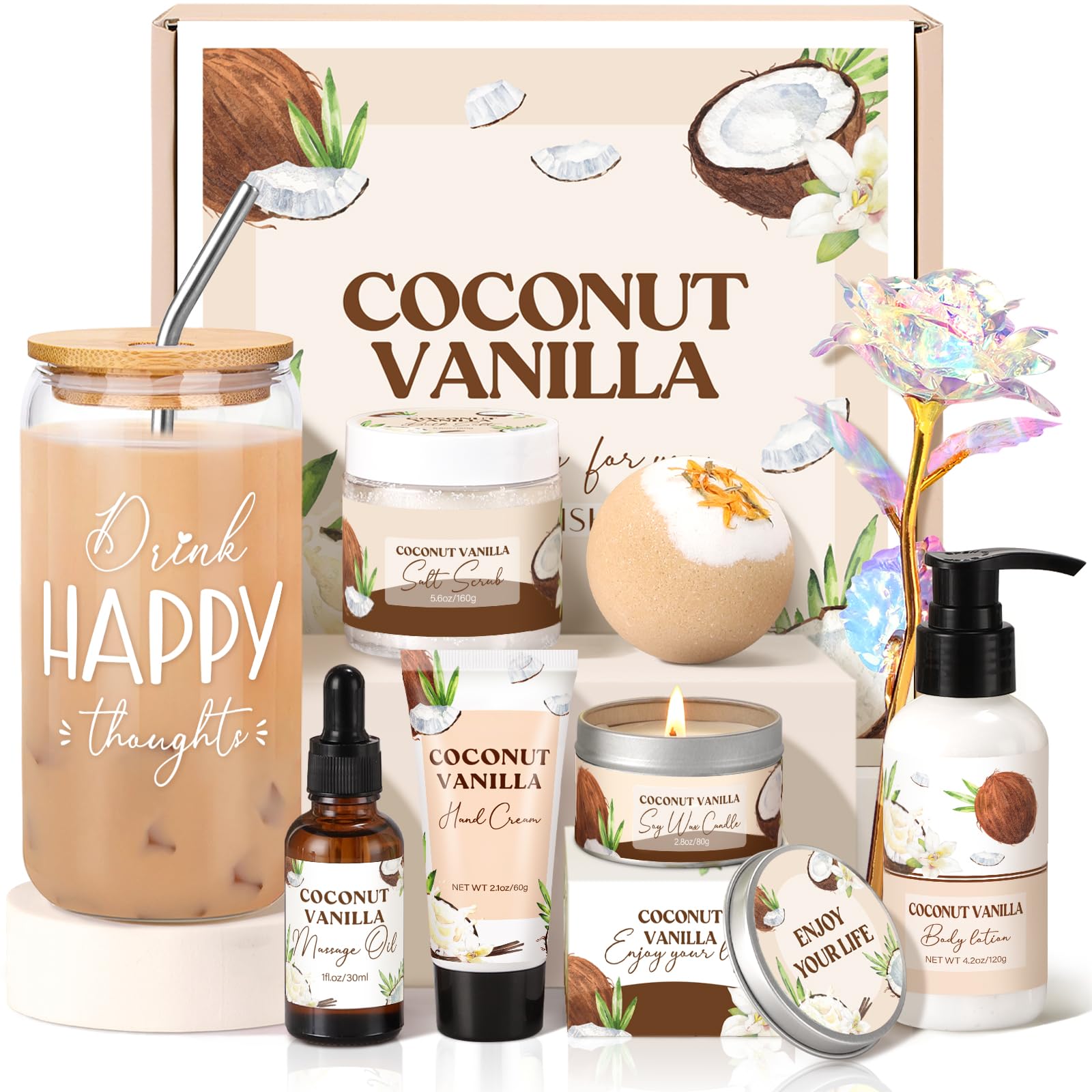 GiftPeak Vanilla Coconut spa gift box shown with elegant packaging for gifting