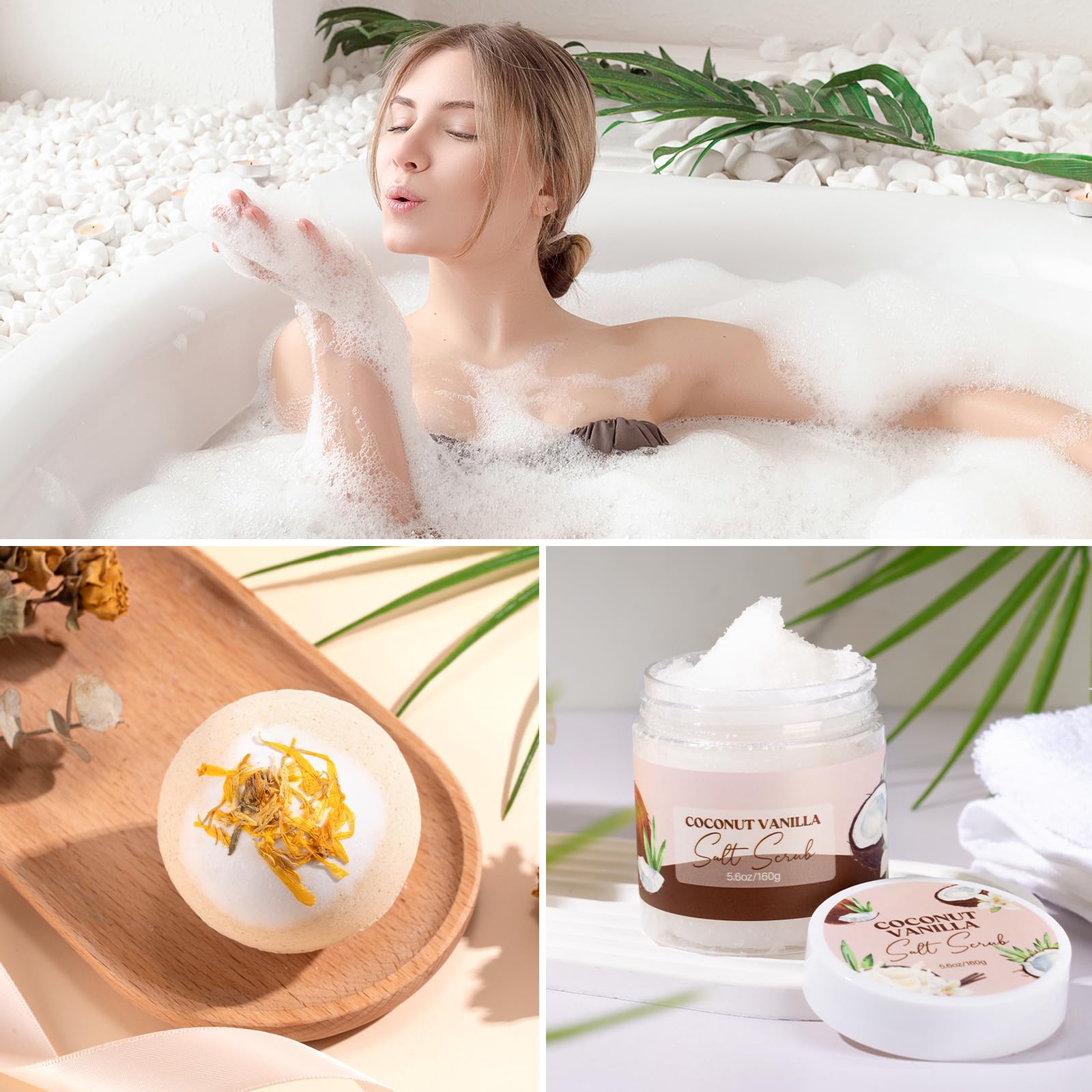 GiftPeak Vanilla Coconut spa salt scrub for gentle exfoliation