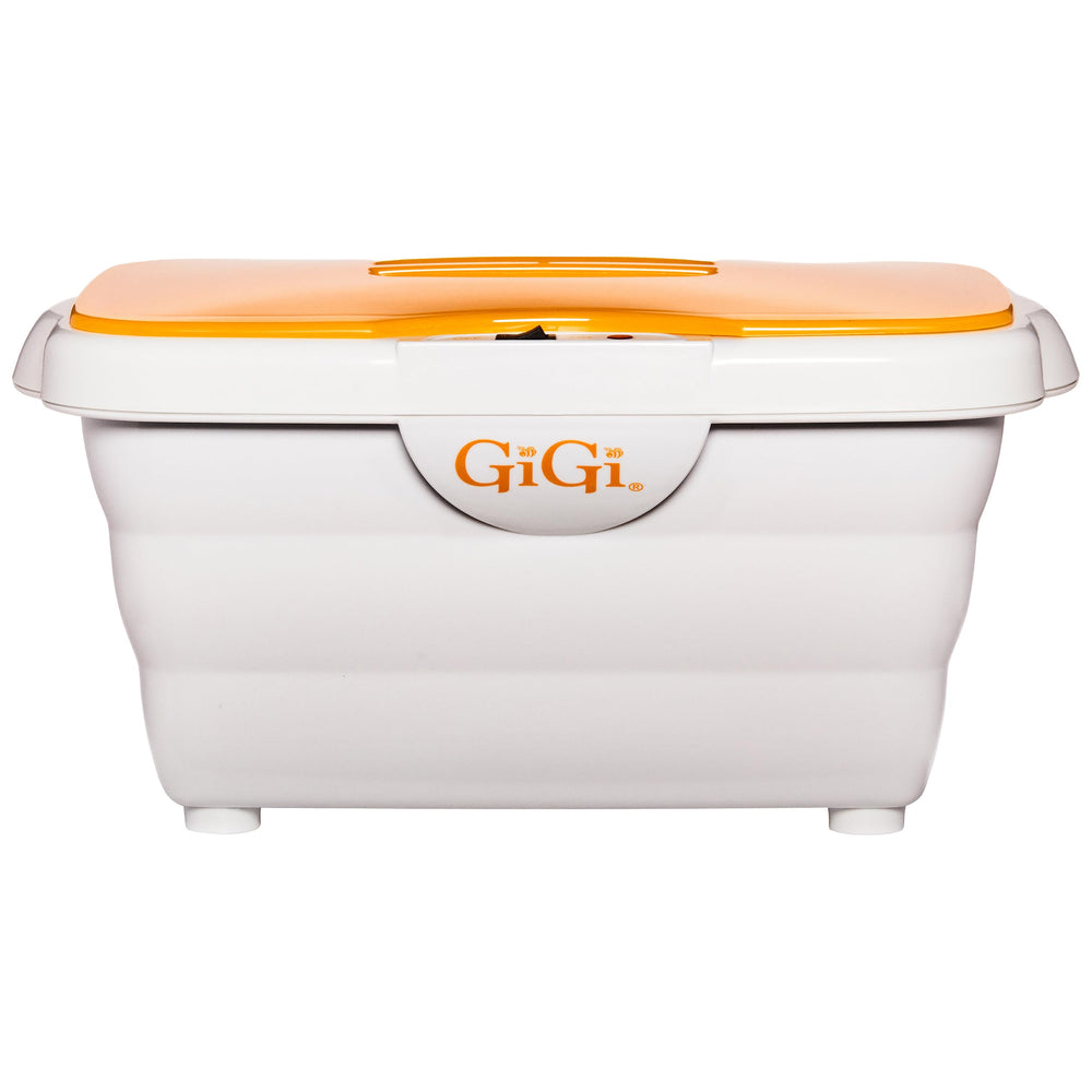GIGI paraffin wax warmer on a counter for professional manicures and pedicures.
