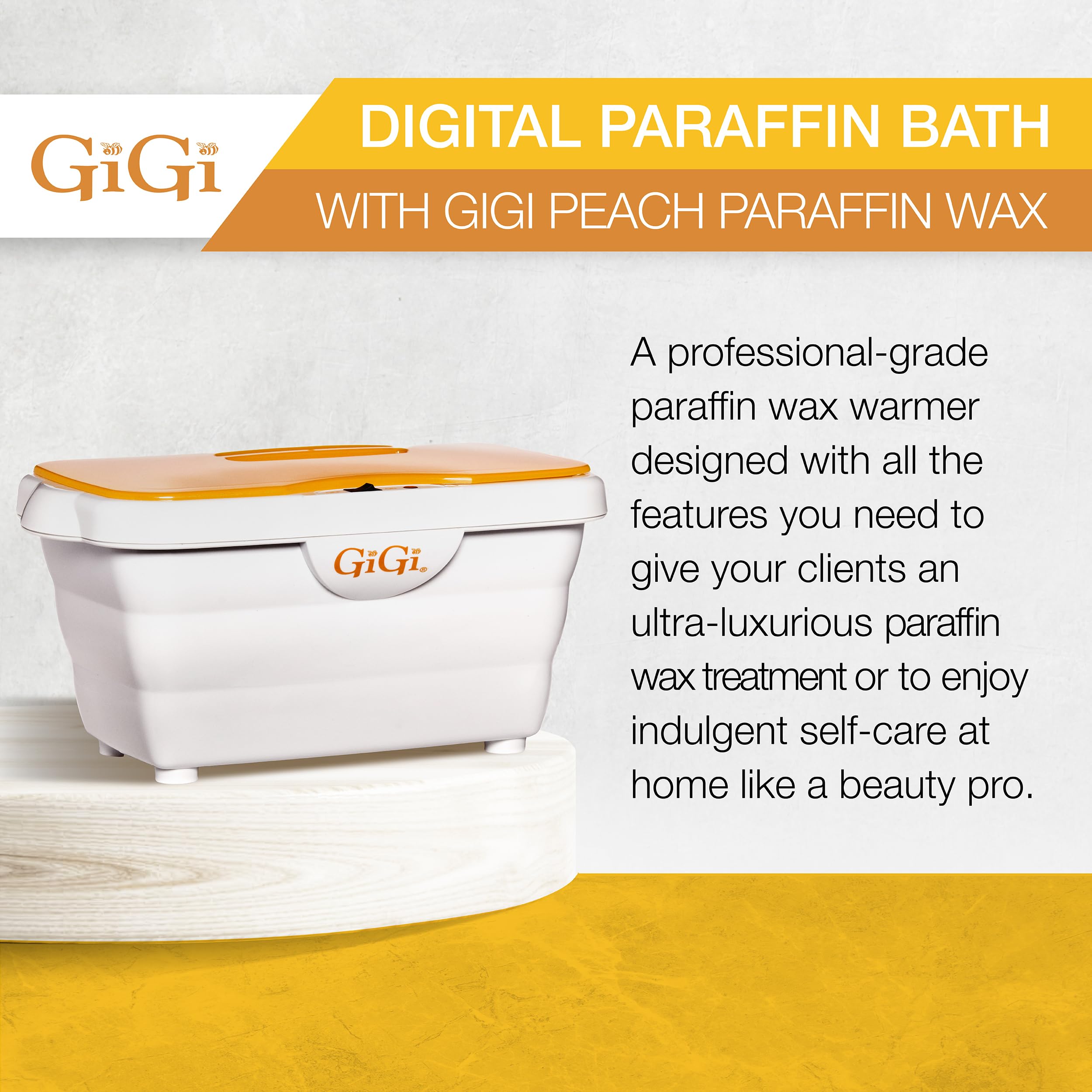 GIGI paraffin wax warmer see-through lid shows melting progress while containing wax.