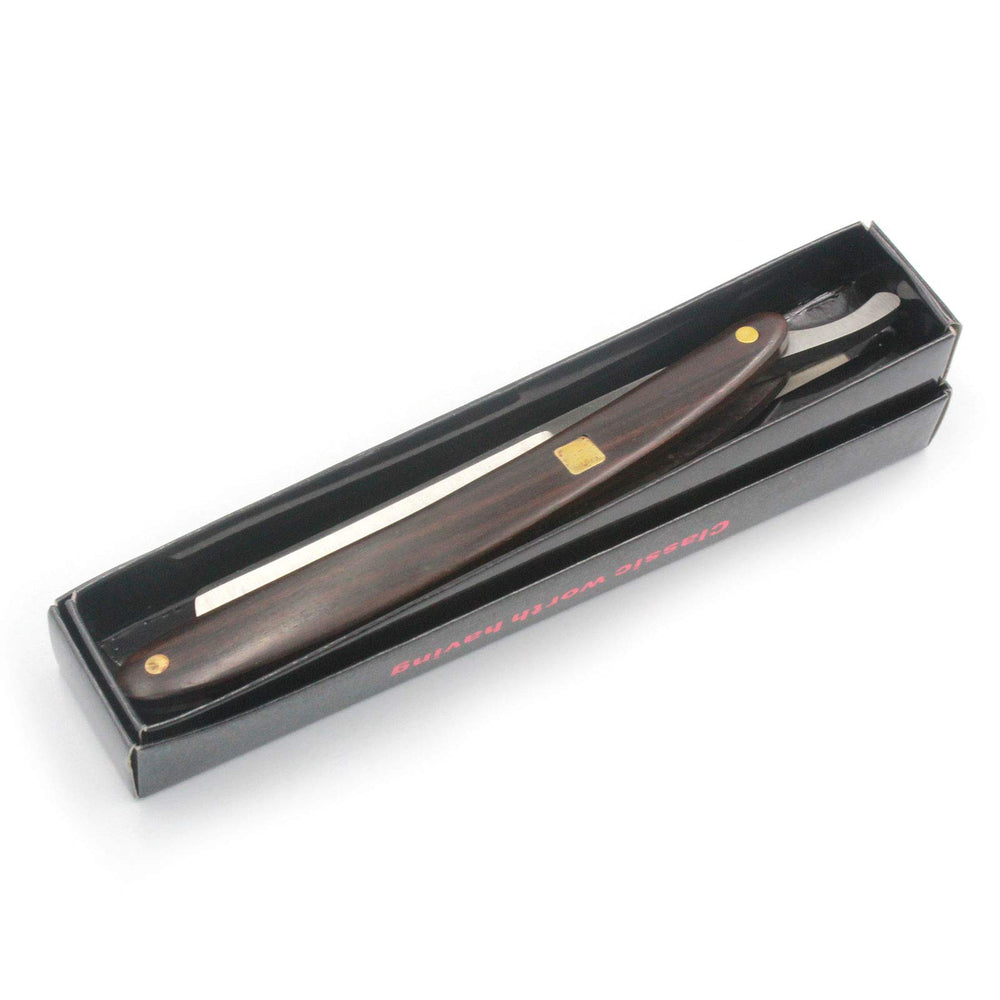 Gihunk mahogany wood handle on a straight razor for comfortable grip