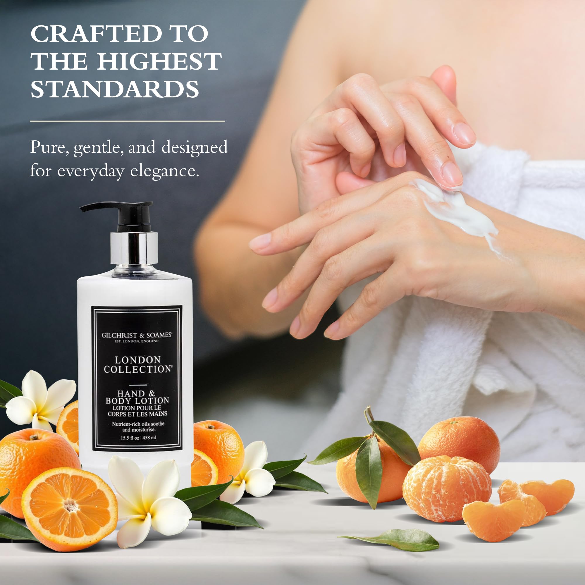 Gilchrist & Soames London Hand & Body Lotion 15.5 oz pump for daily use.