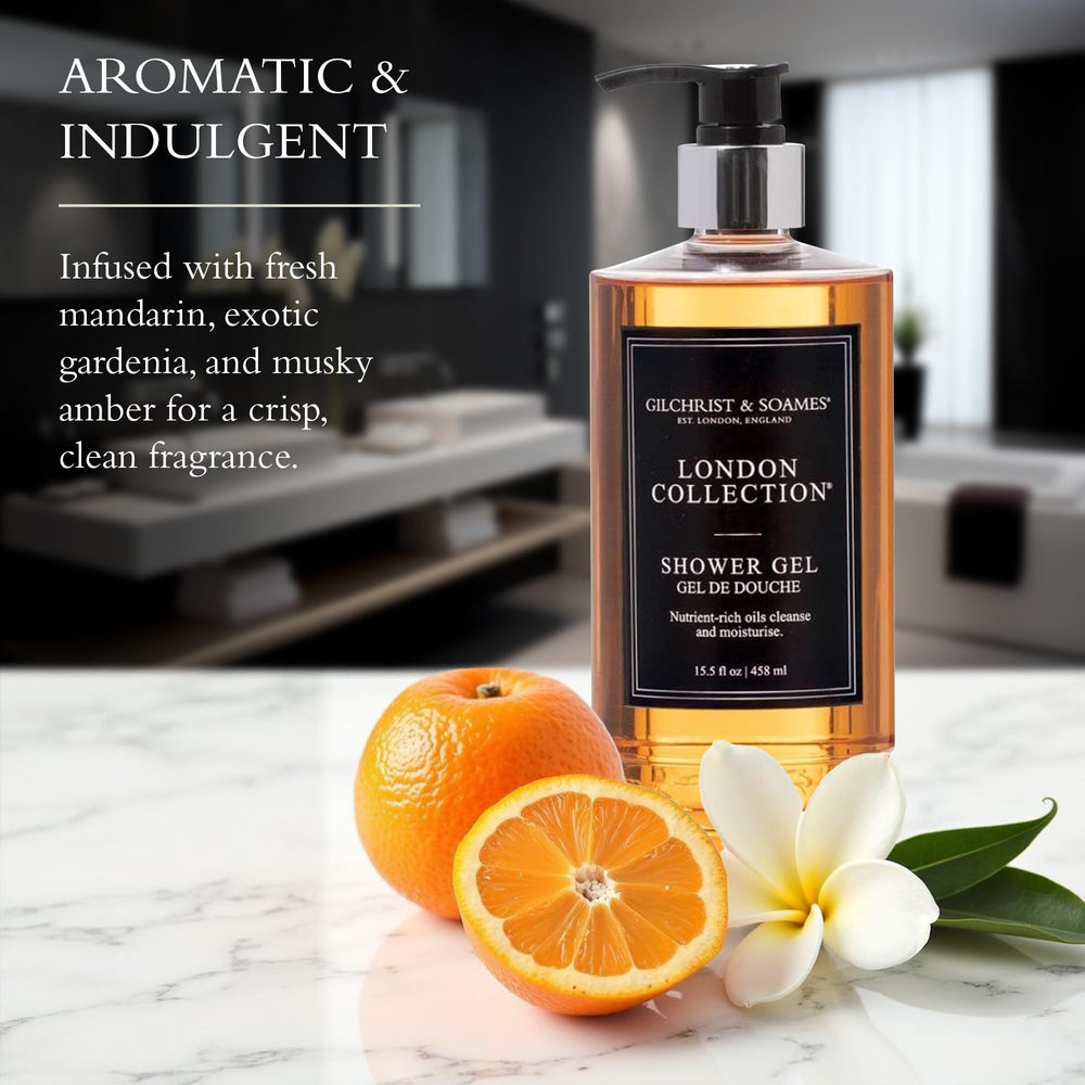 Gilchrist & Soames London Shower Gel mandarin-fragrance for an uplifting morning ritual.