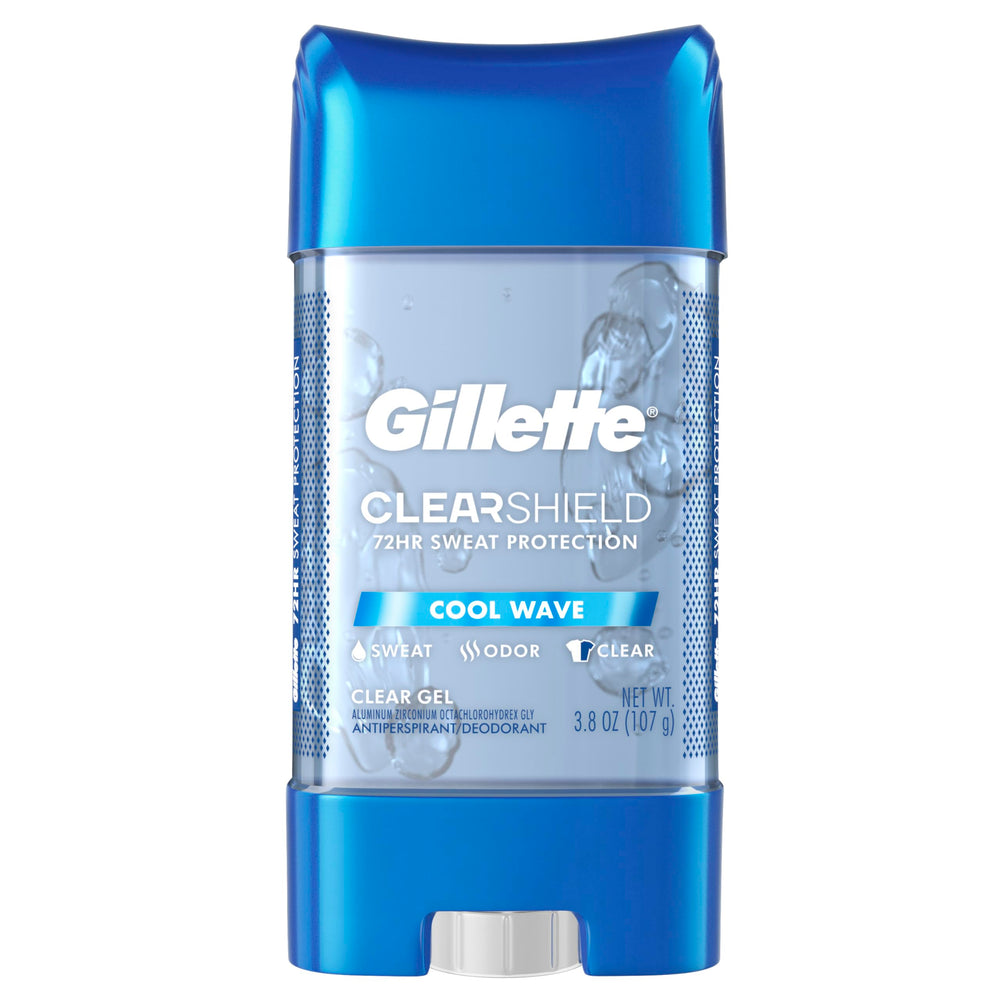 Gillette Advanced Clear Gel Antiperspirant Cool Wave bottle shows the clear formula for daily use