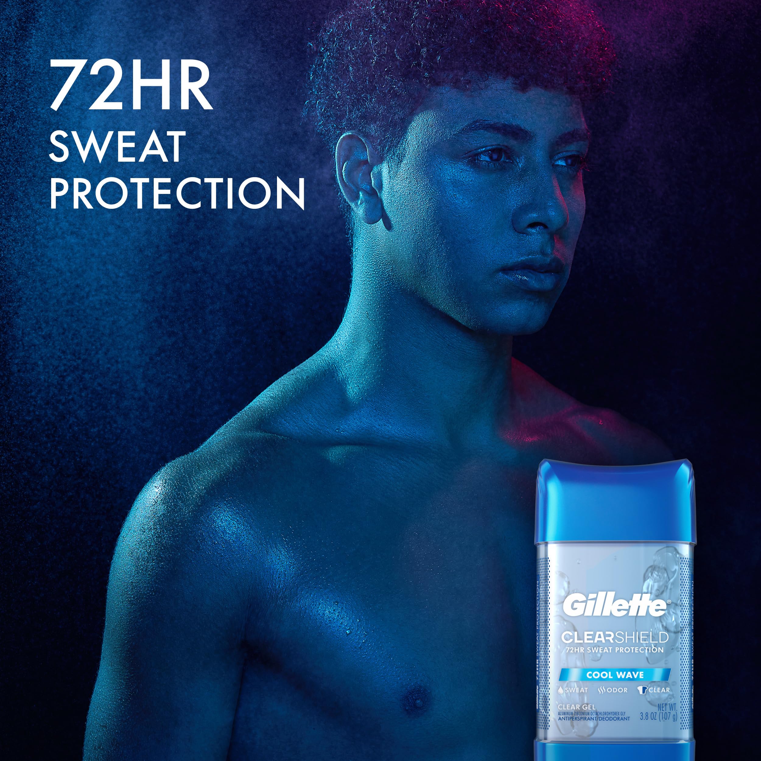 Gillette Advanced Clear Gel Antiperspirant Cool Wave label close-up highlights modern design