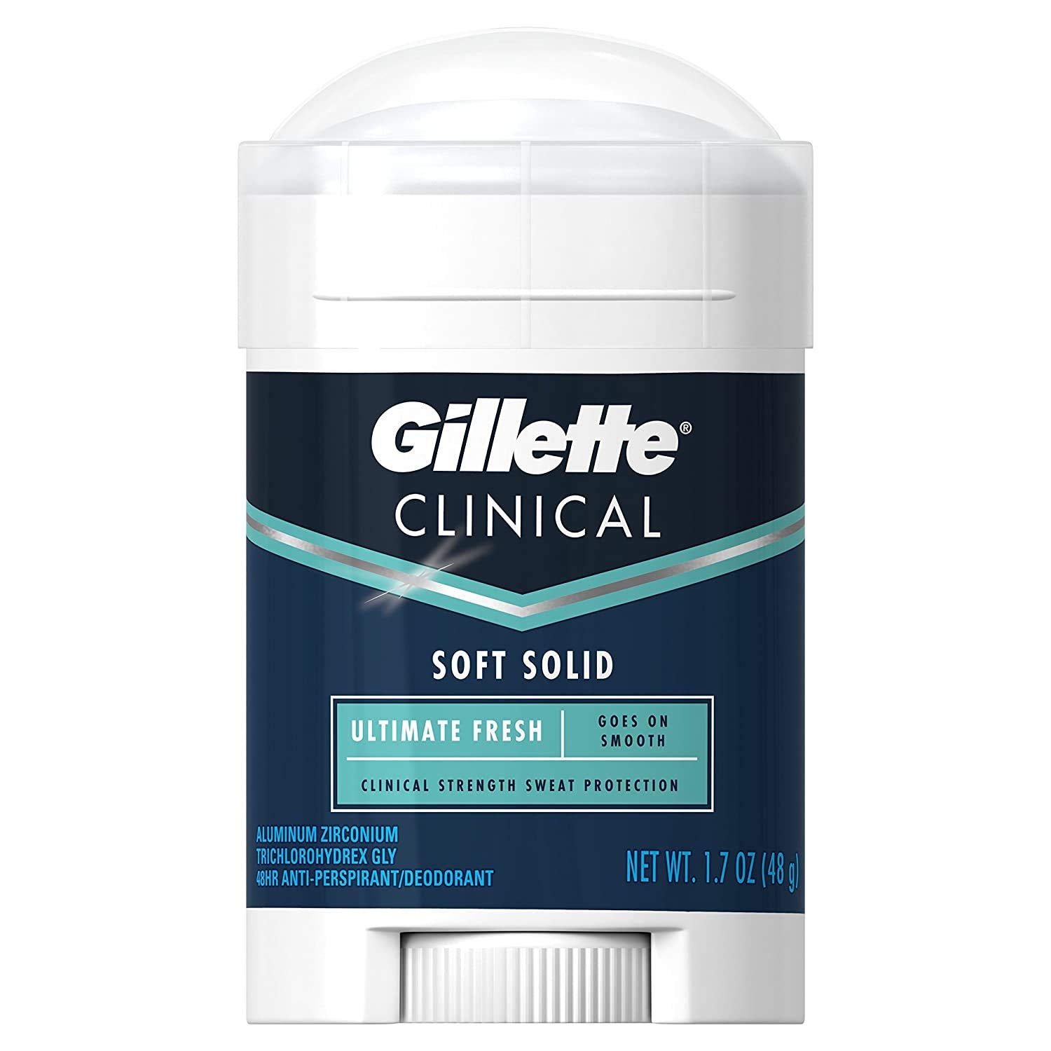 Gillette Clinical Ultimate Fresh Solid deodorant—three-pack for long-lasting daily freshness.