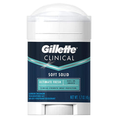 Gillette Clinical Ultimate Fresh Solid deodorant—three-pack for long-lasting daily freshness.