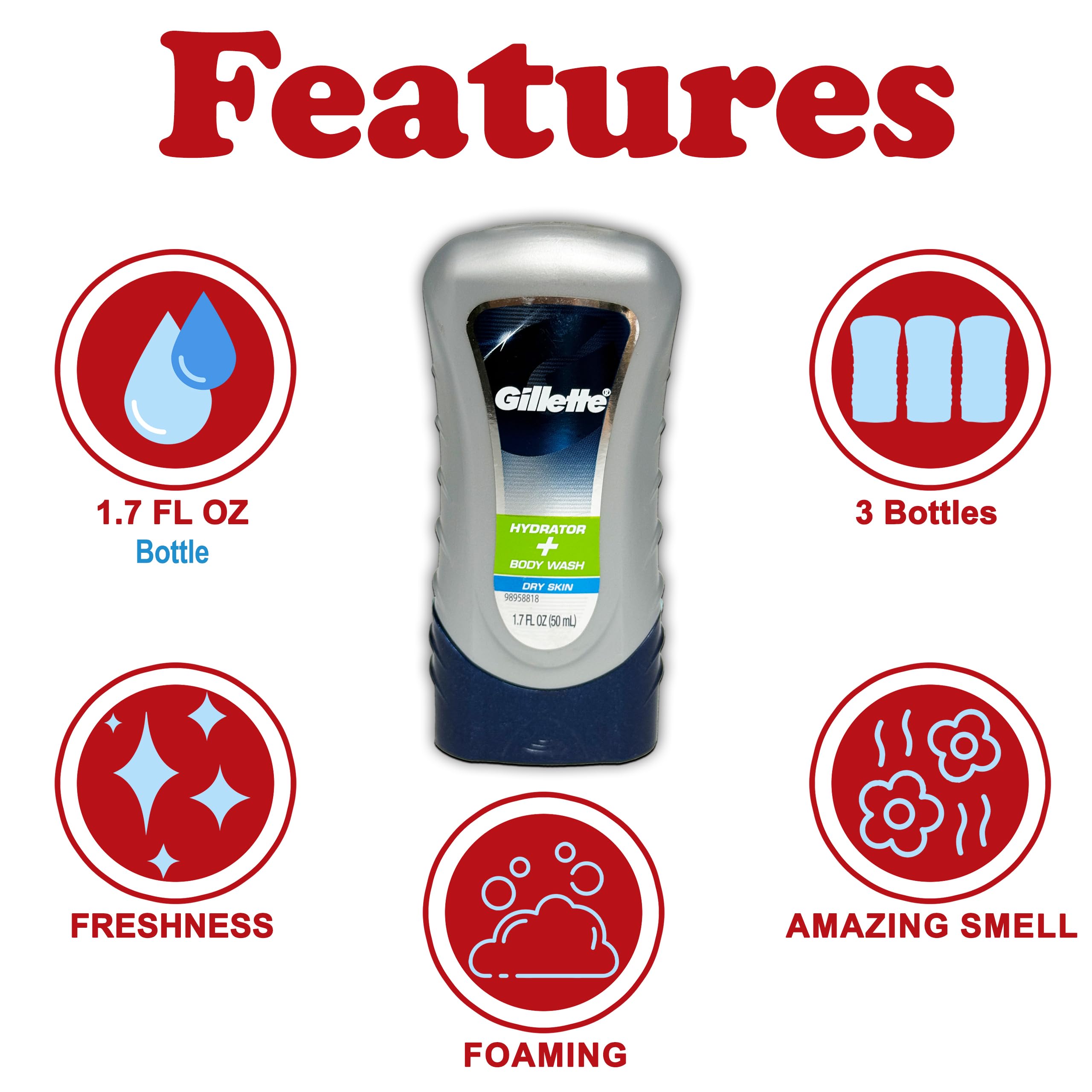 Gillette Hydrator Body Wash travel size bottles ideal for gym, travel.