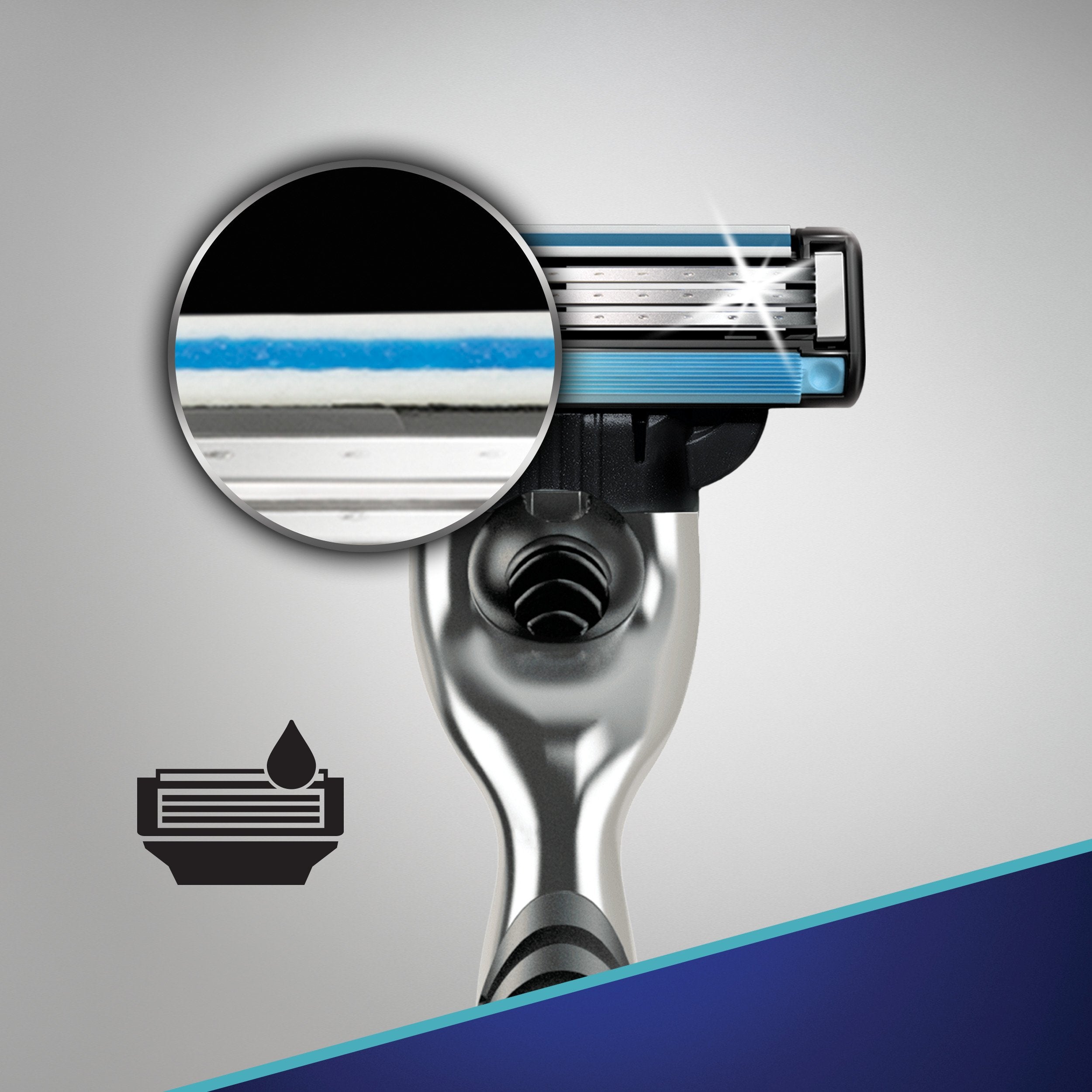 Ergonomic Gillette Mach3 grip provides precise control during grooming.