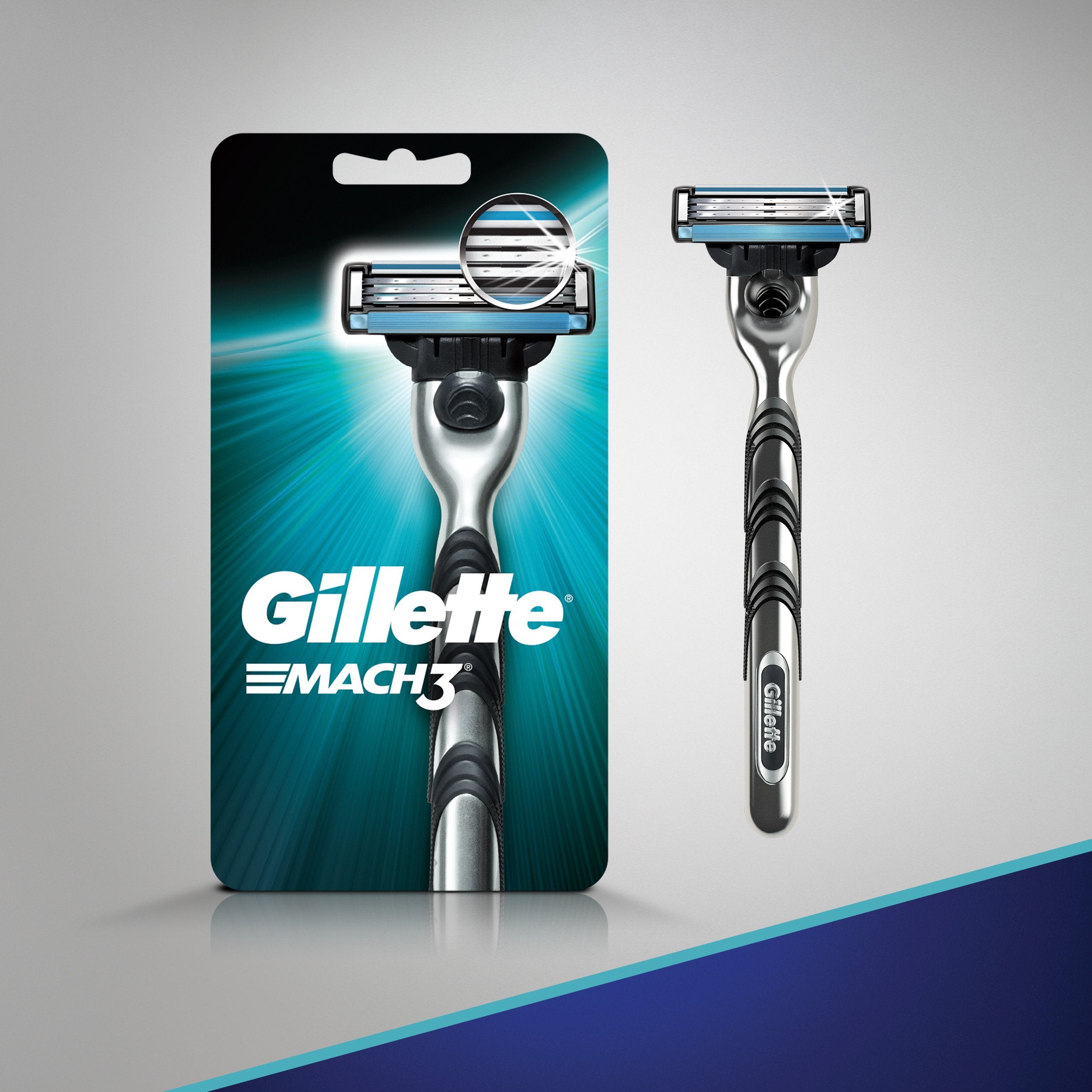Microfin skin guard on Gillette Mach3 preparing hair for cutting.