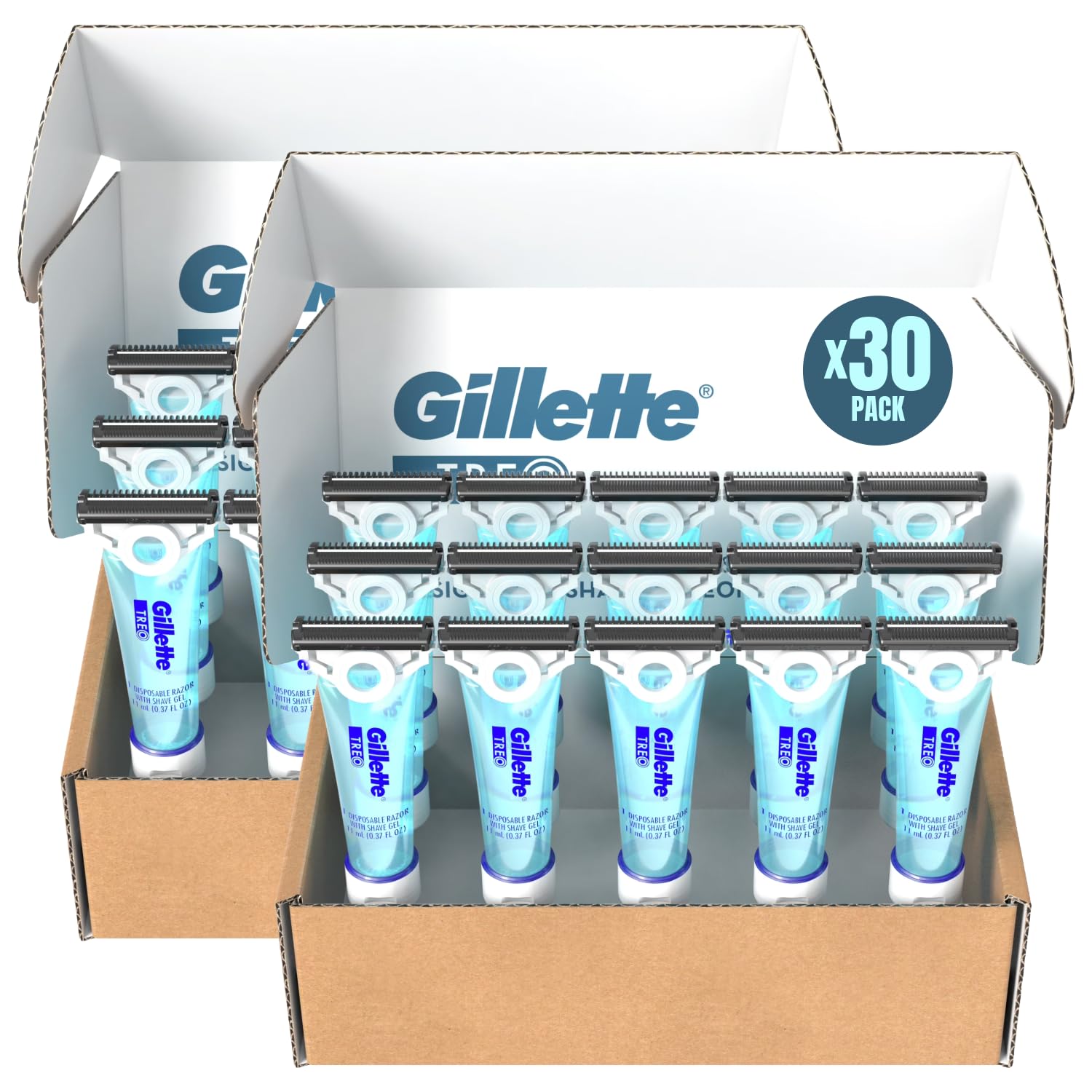 Gillette TREO razor with built-in gel for mess-free caregiving shaving.