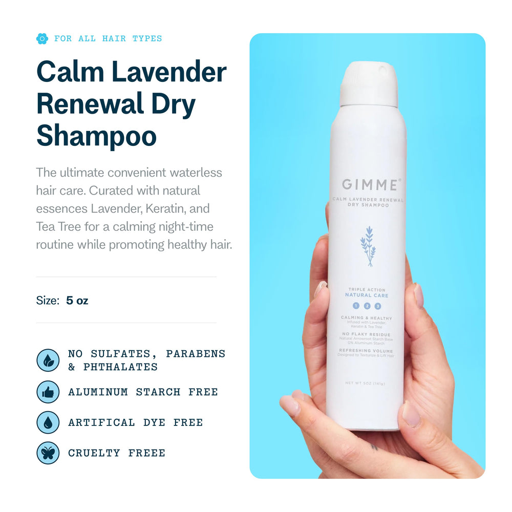 GIMME Beauty Dry Shampoo absorbs excess oil at the roots for a clean look between washes.