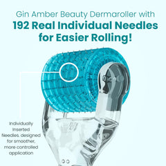 Gin Amber Beauty derma roller head details with replaceable stainless steel needles for easy cleaning.