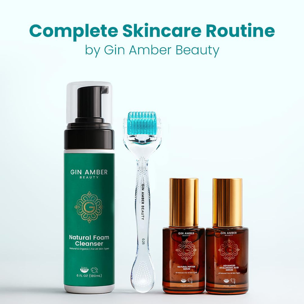Gin Amber Beauty derma roller in use demonstrates a compact, elegant skincare tool.