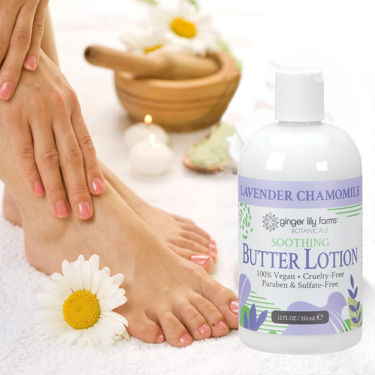Ginger Lily Farms Botanicals After-shower usage showing smooth moisture.