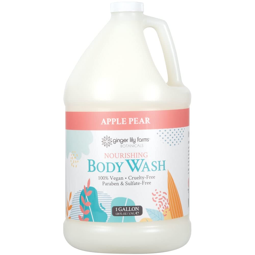 Ginger Lily Farms Botanicals Apple Pear body wash bottle delivering rich lather for gentle cleansing.