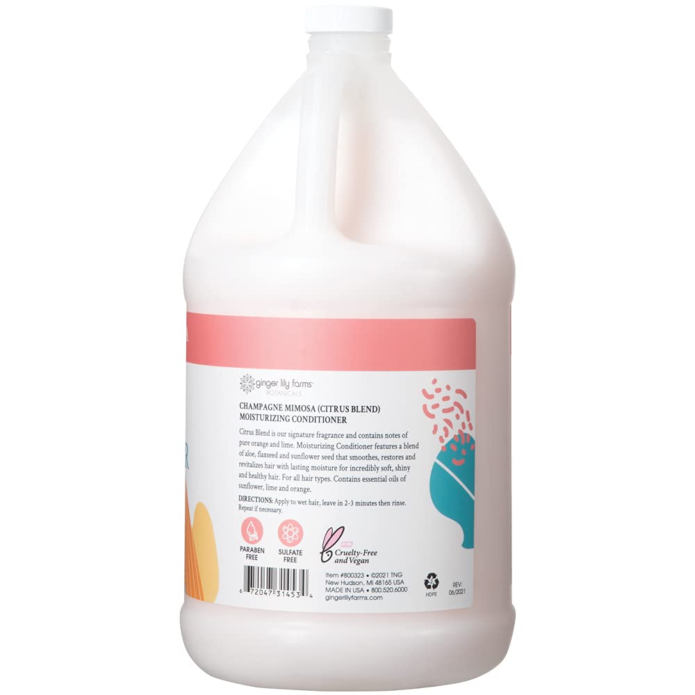 Ginger Lily Farms Botanicals Champagne Mimosa label close-up shows vegan, cruelty-free formula.