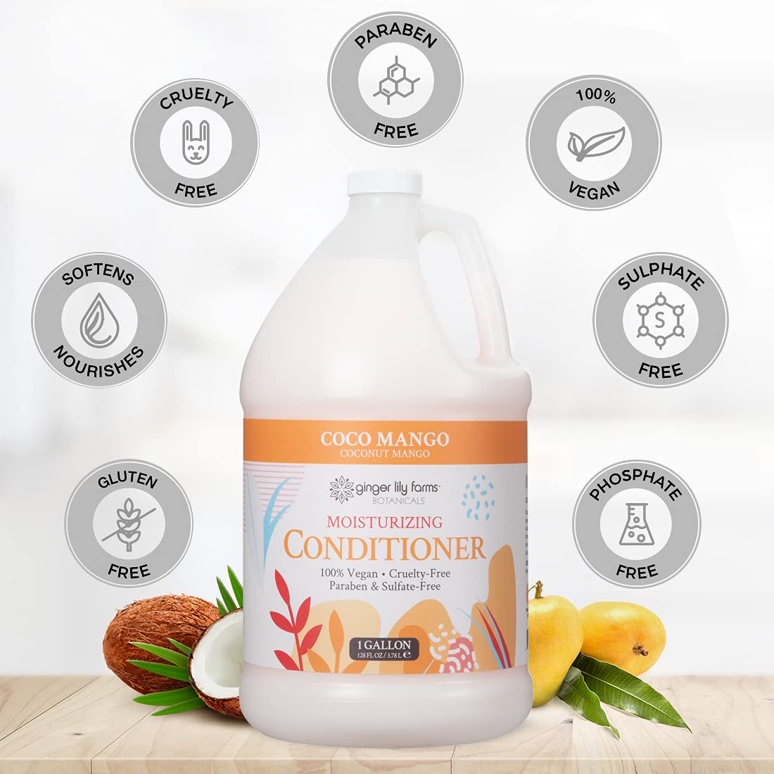 Ginger Lily Farms Coco Mango conditioner focuses on hair ends with smoothing, weightless moisture.
