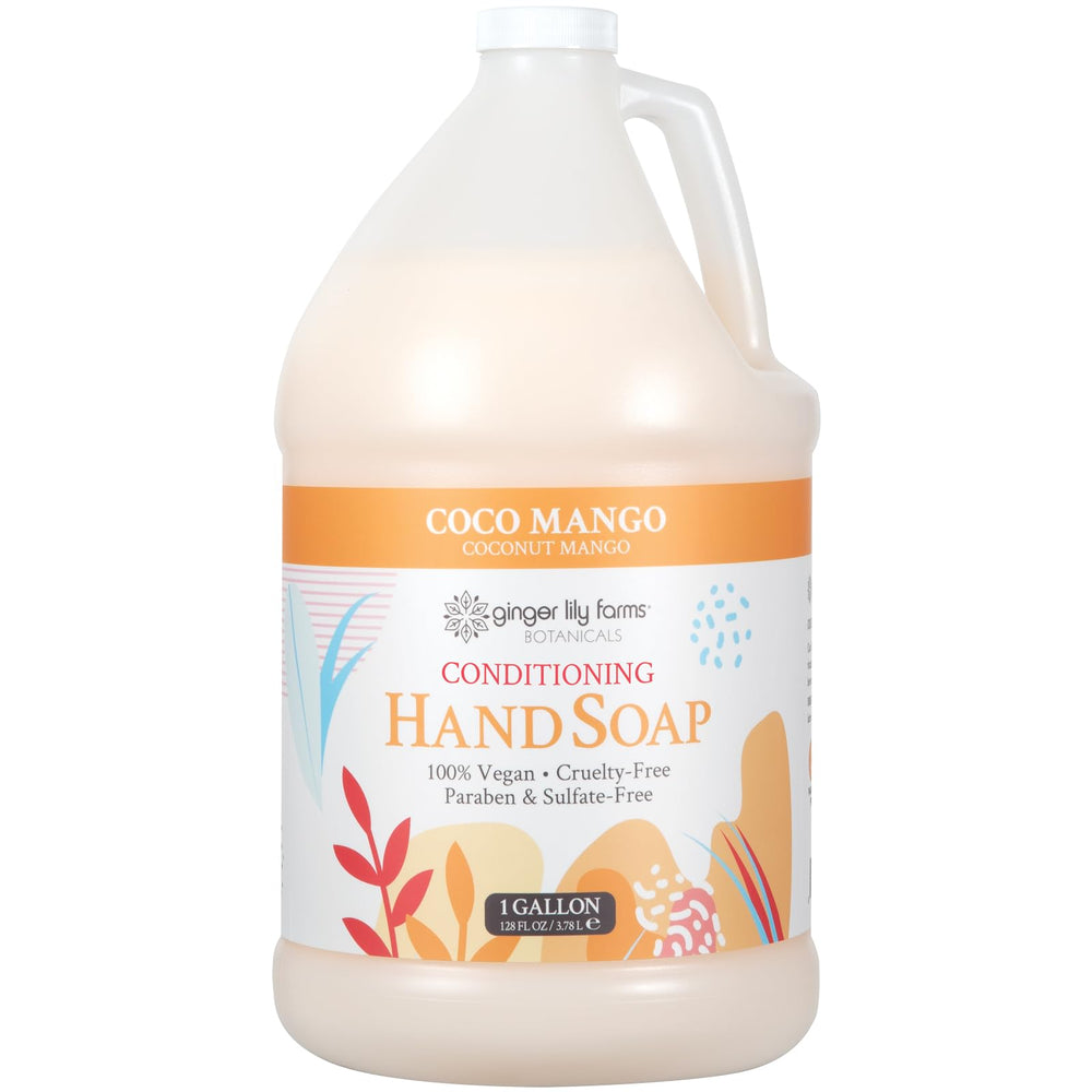 Ginger Lily Farms Botanicals Coco Mango hand soap bottle delivering a rich cleanse for daily use.