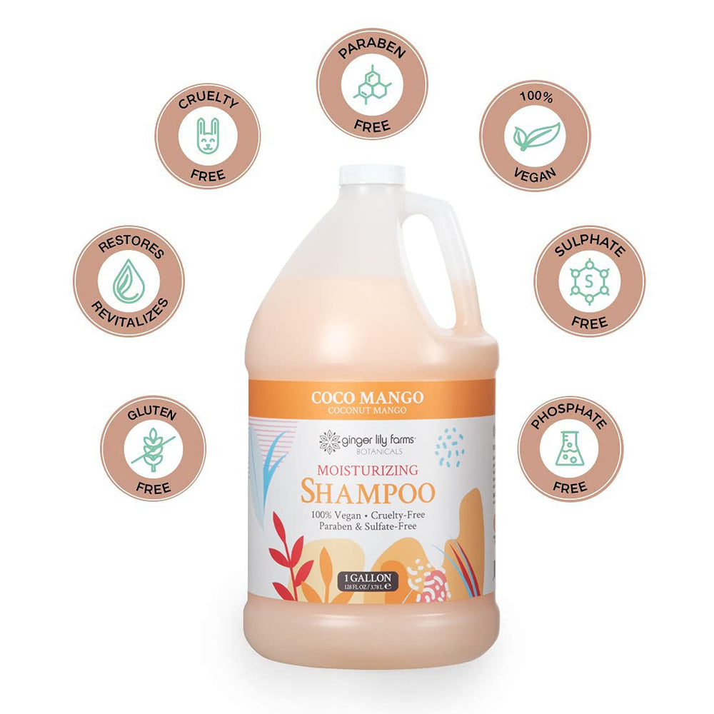 Ginger Lily Farms Botanicals Coco Mango gallon packaging designed for easy refills