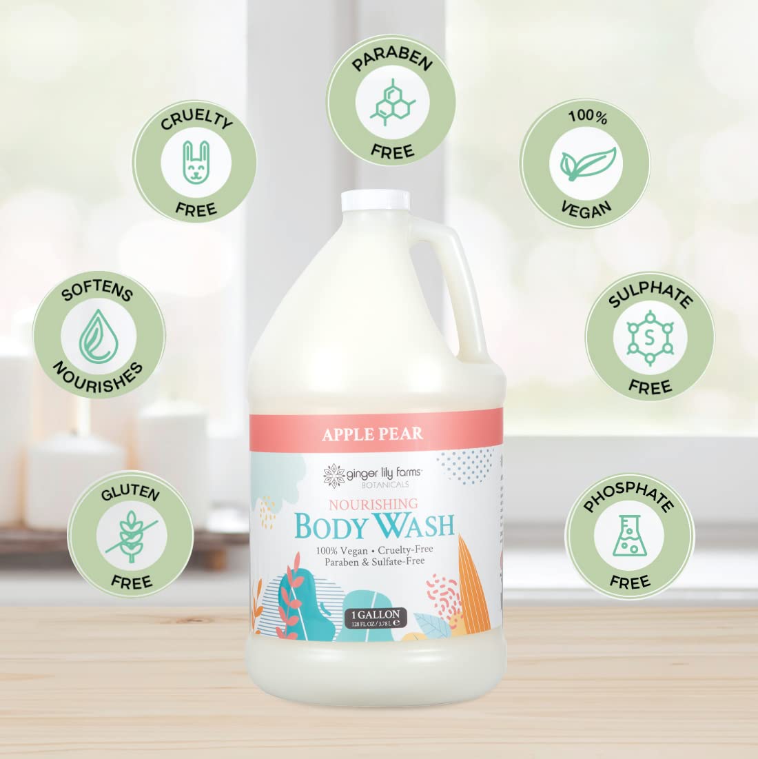 1 gallon refill packaging for Ginger Lily Farms Botanicals ideal for gyms and spas.