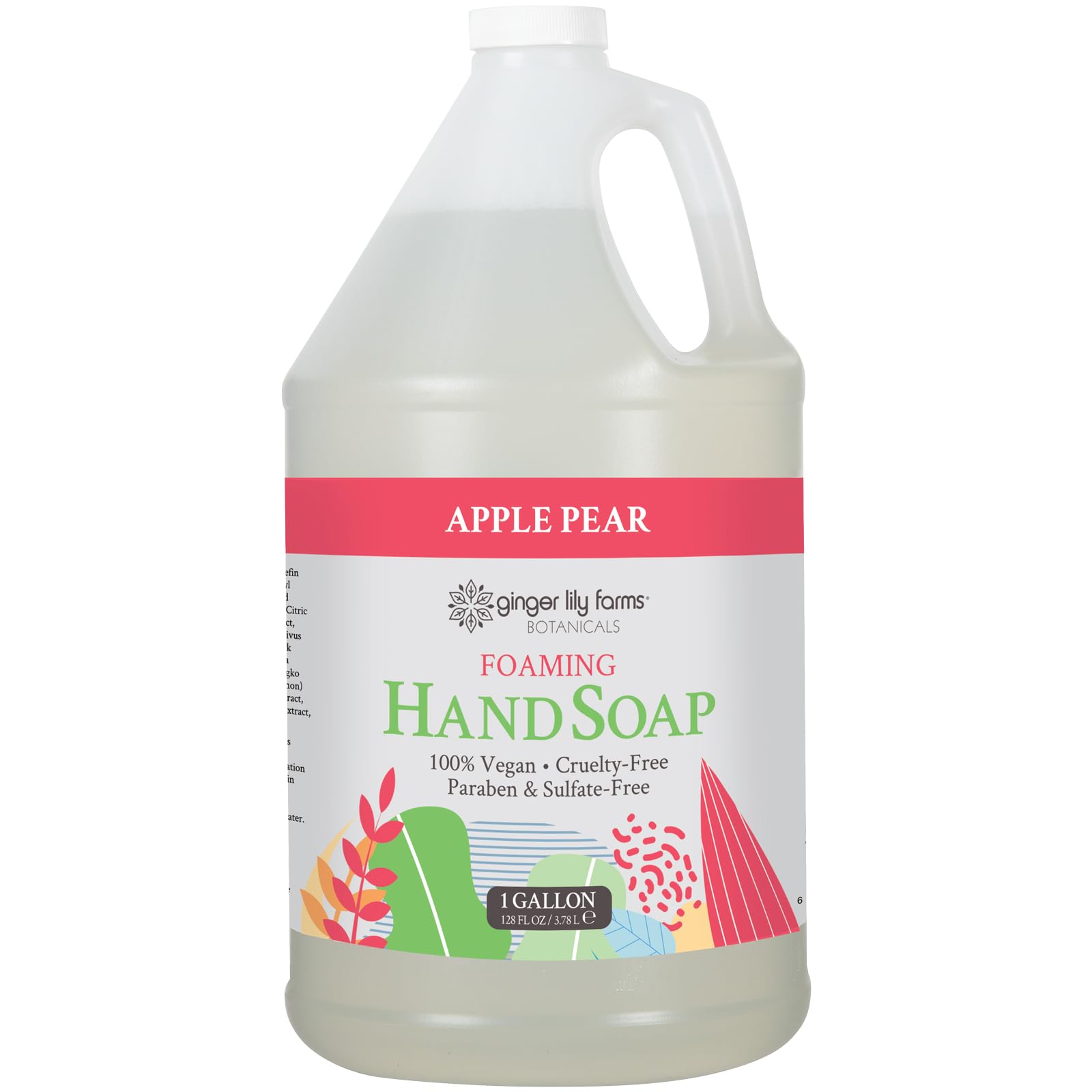 Ginger Lily Farms Botanicals foaming hand soap dispenser with Apple Pear scent for gentle cleansing.