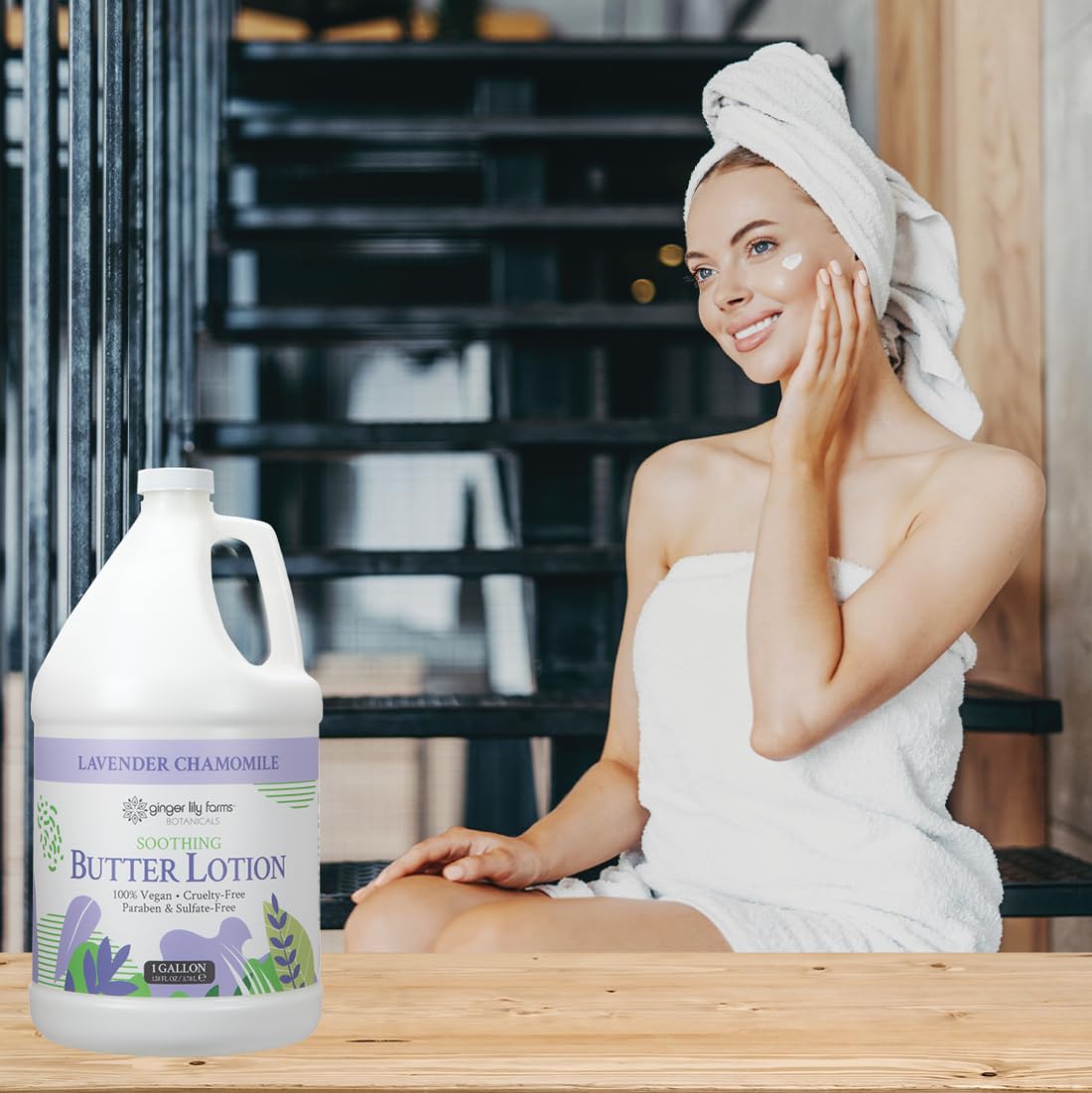 Gallon refill packaging on display for spa, gym, or home hydration.