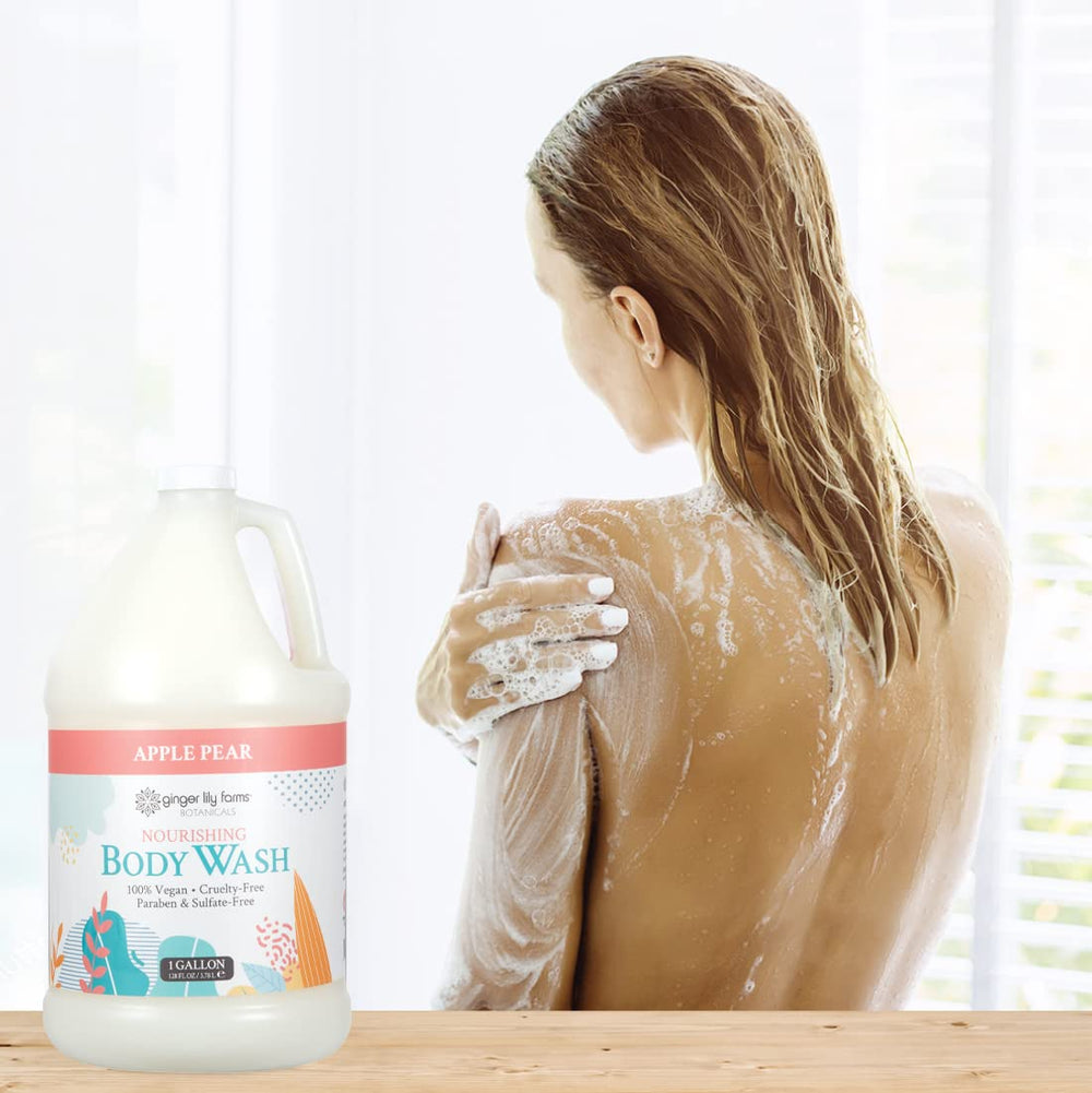 Dispenser-ready refill scenario with Ginger Lily Farms Botanicals in a gym or spa.