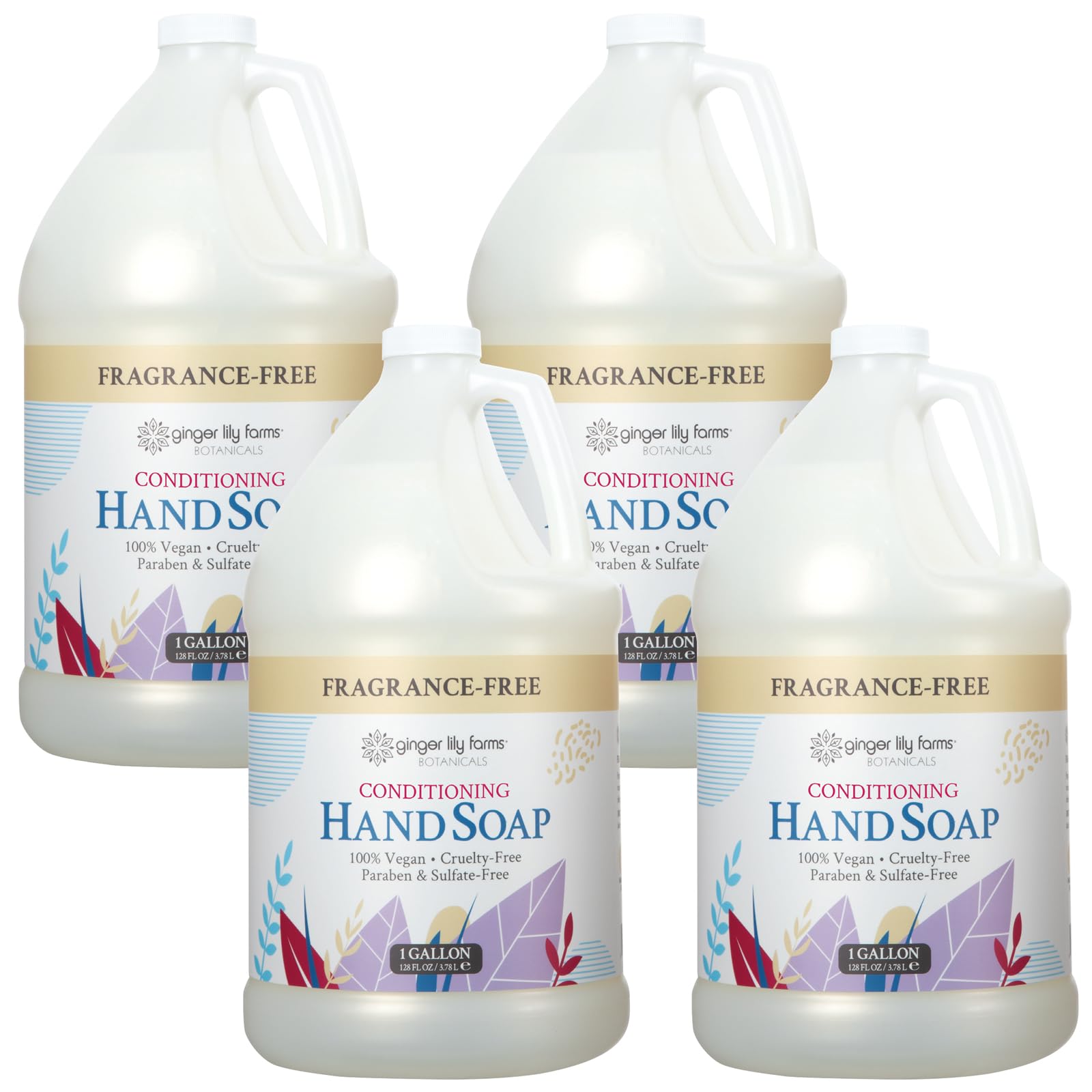 Ginger Lily Farms Botanicals unscented hand soap bottle pour highlights gentle cleansing