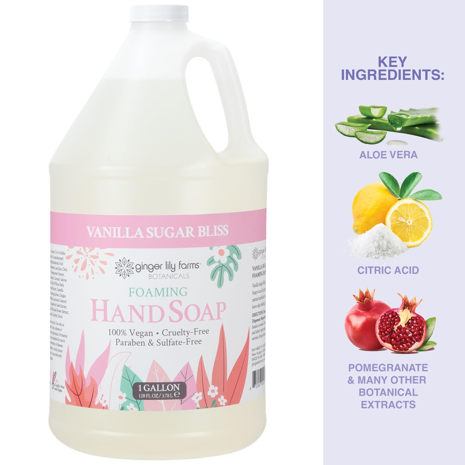 Ginger Lily Farms Botanicals Vanilla Sugar Bliss packaging highlights vegan, cruelty-free values.