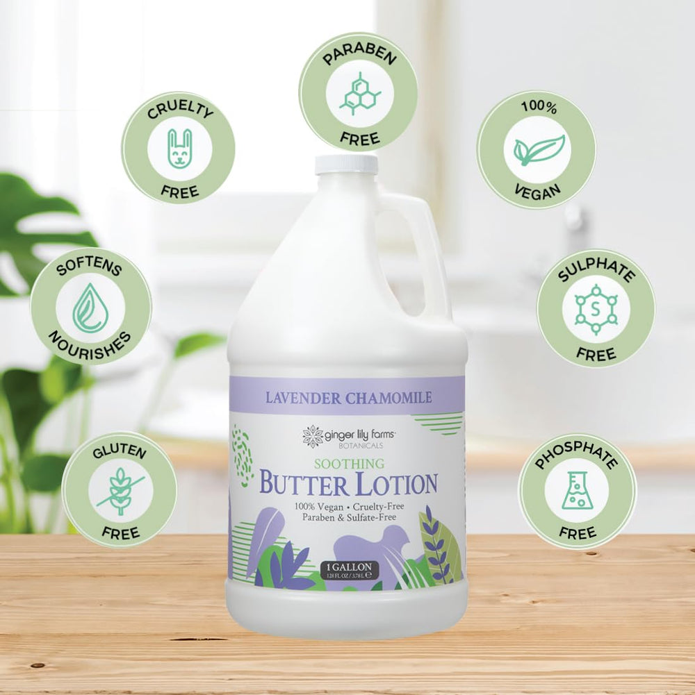 Ginger Lily Farms Botanicals ingredients jar featuring shea butter and aloe for hydration.
