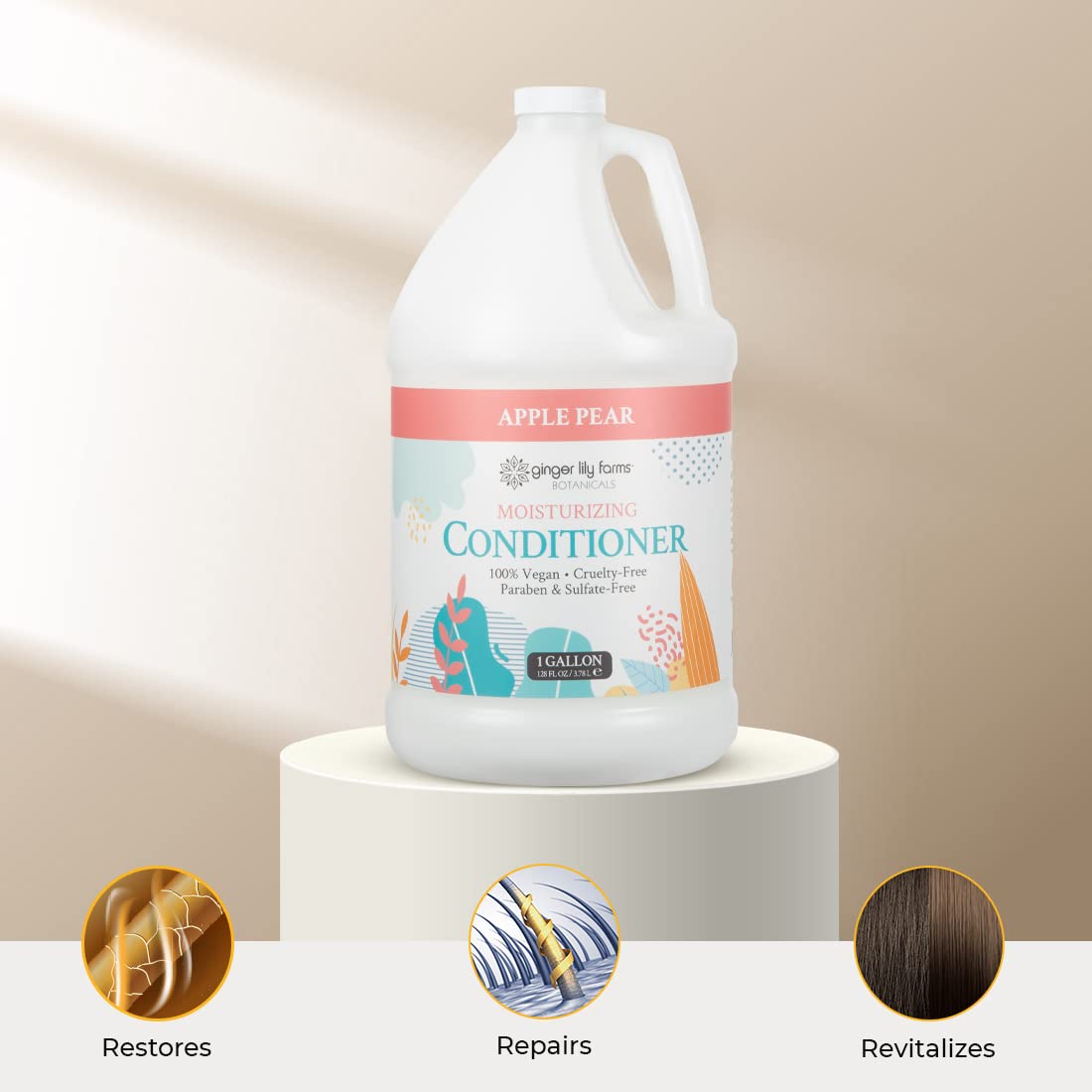 Ginger Lily Farms conditioner bottle highlights aloe, flaxseed and sunflower ingredients.