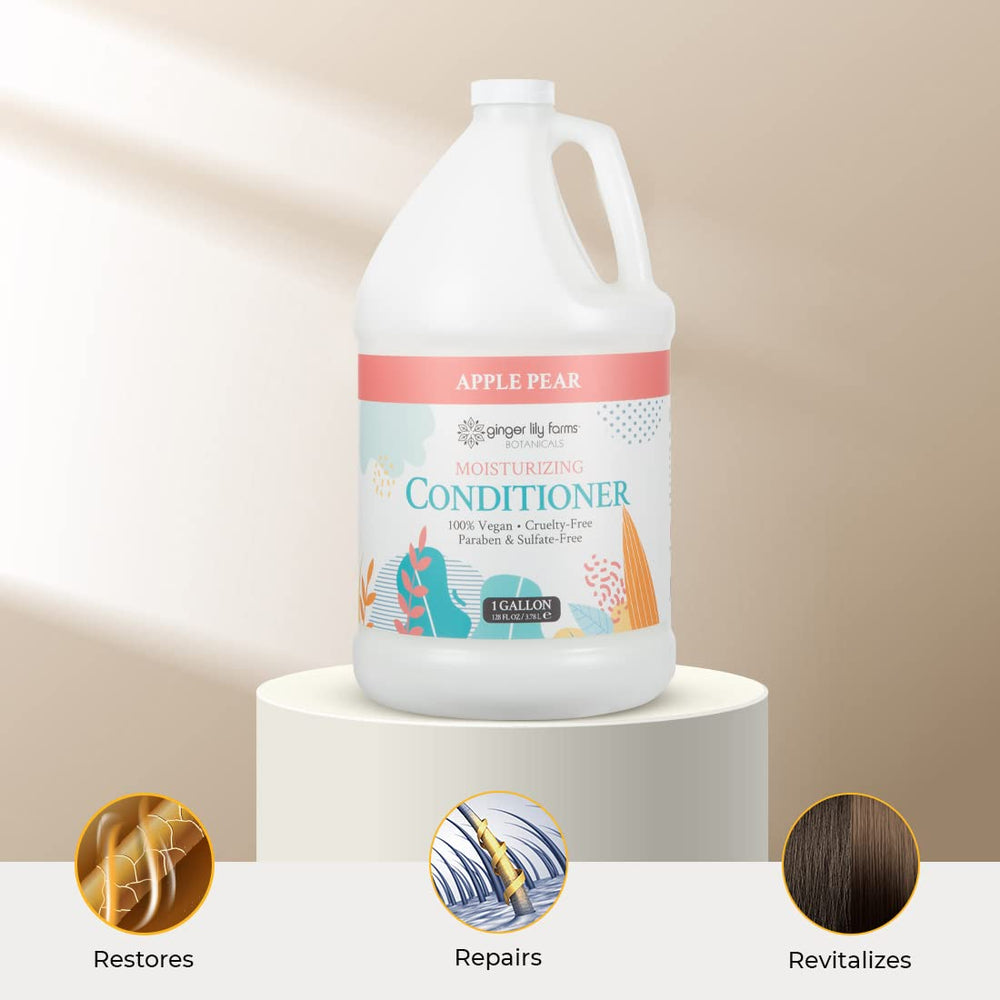 Ginger Lily Farms conditioner bottle highlights aloe, flaxseed and sunflower ingredients.