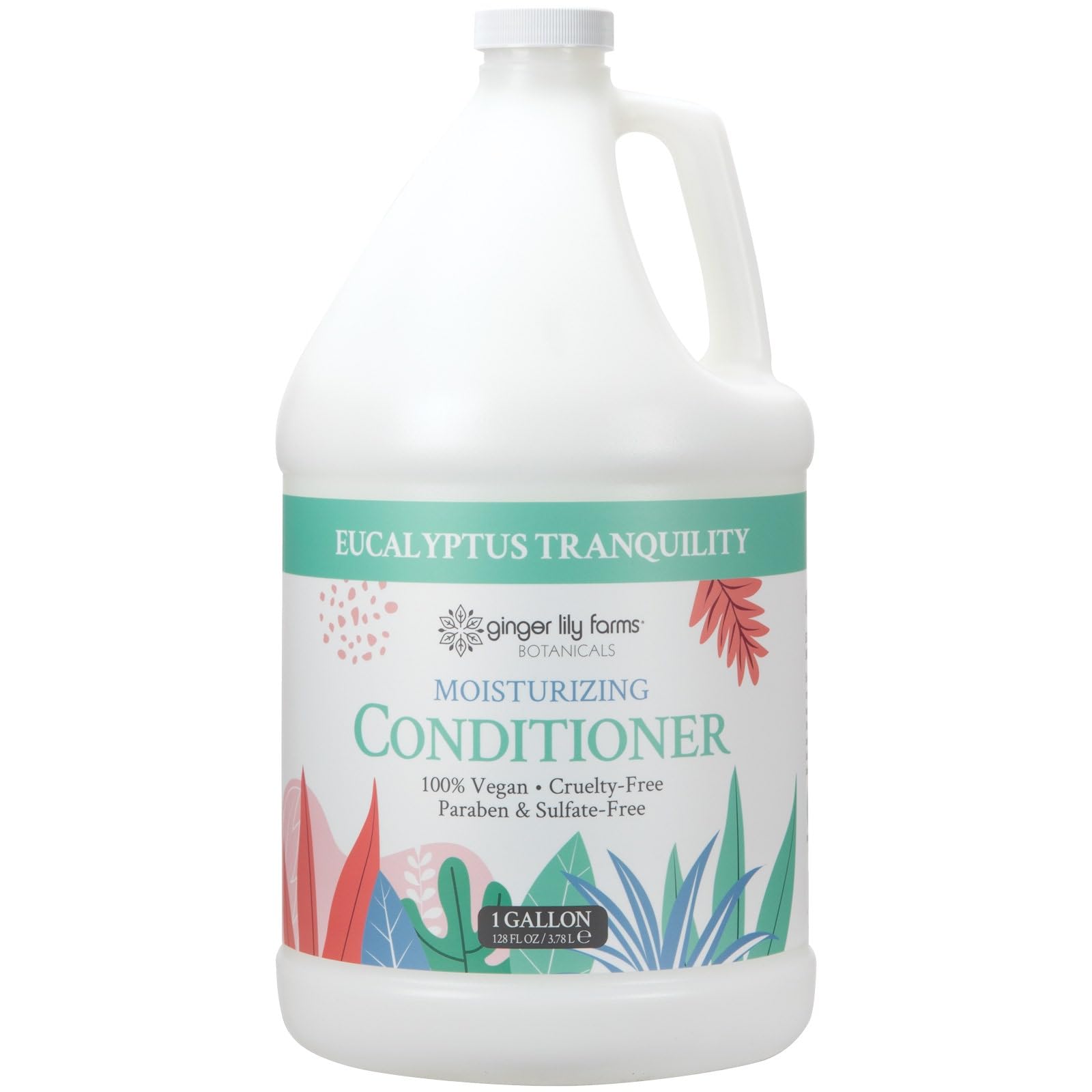 Ginger Lily Farms Botanicals Moisturizing Conditioner bottle shows Eucalyptus Tranquility for soft, shiny hair.