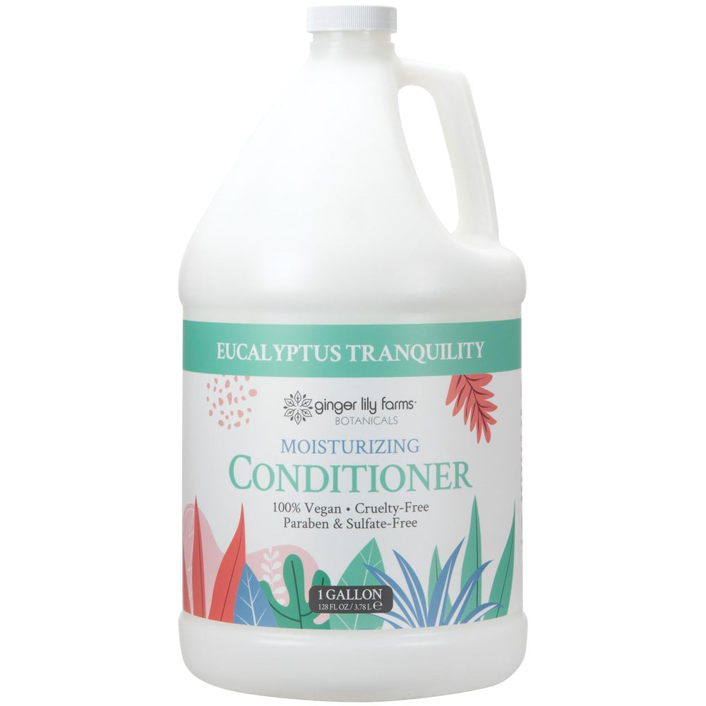 Ginger Lily Farms Botanicals Moisturizing Conditioner bottle shows Eucalyptus Tranquility for soft, shiny hair.