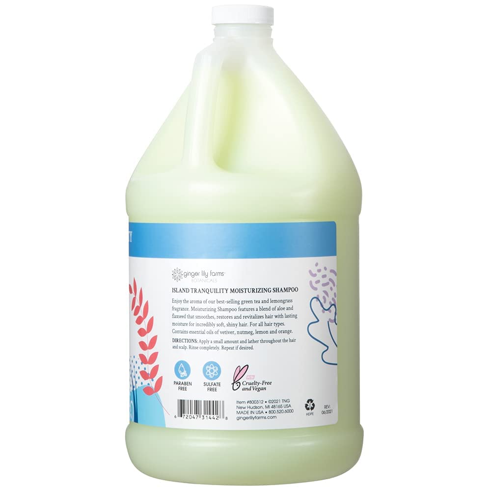 Ginger Lily Farms Botanicals Moisturizing Shampoo bottle closeup showing nourishing formula.